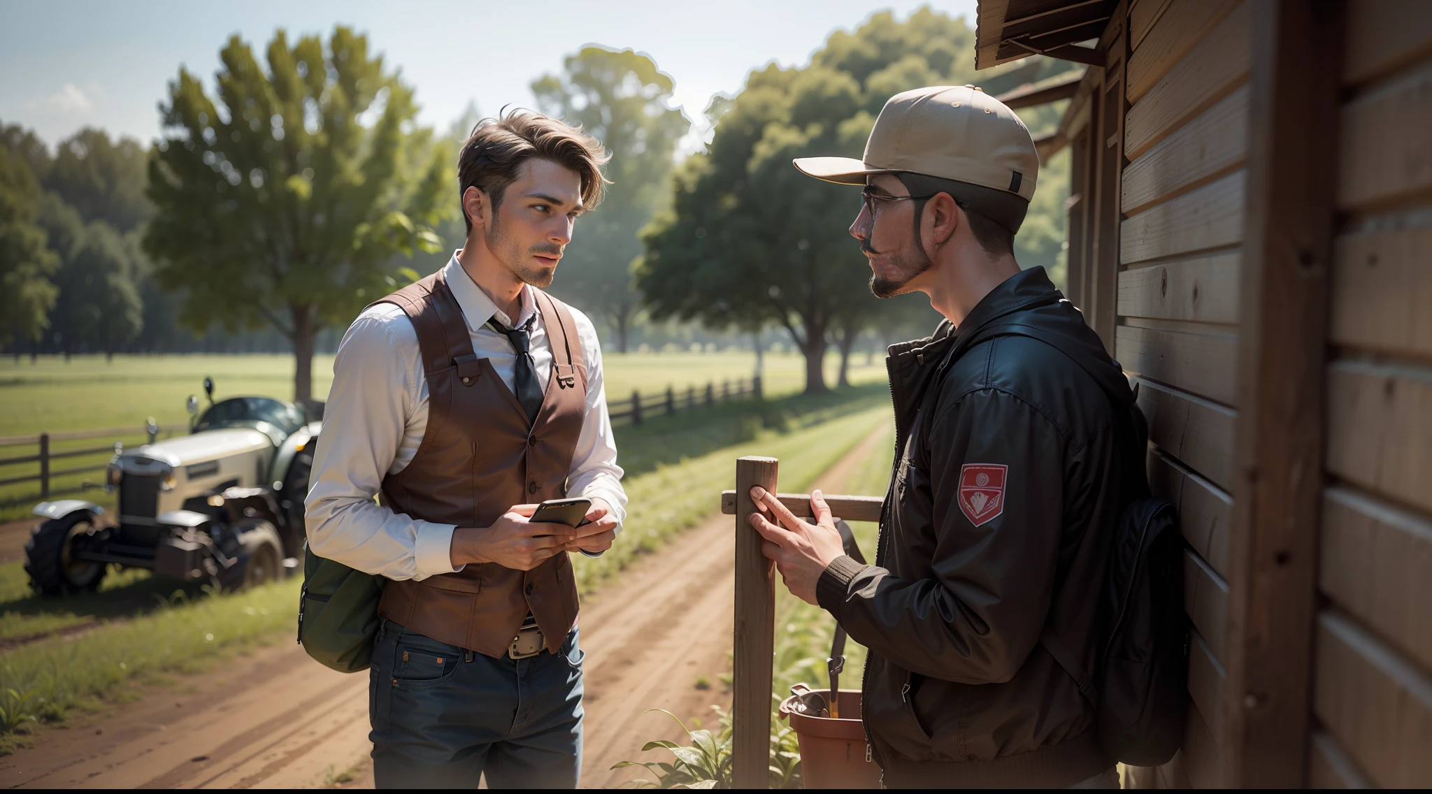 Man on farm talking to a friend