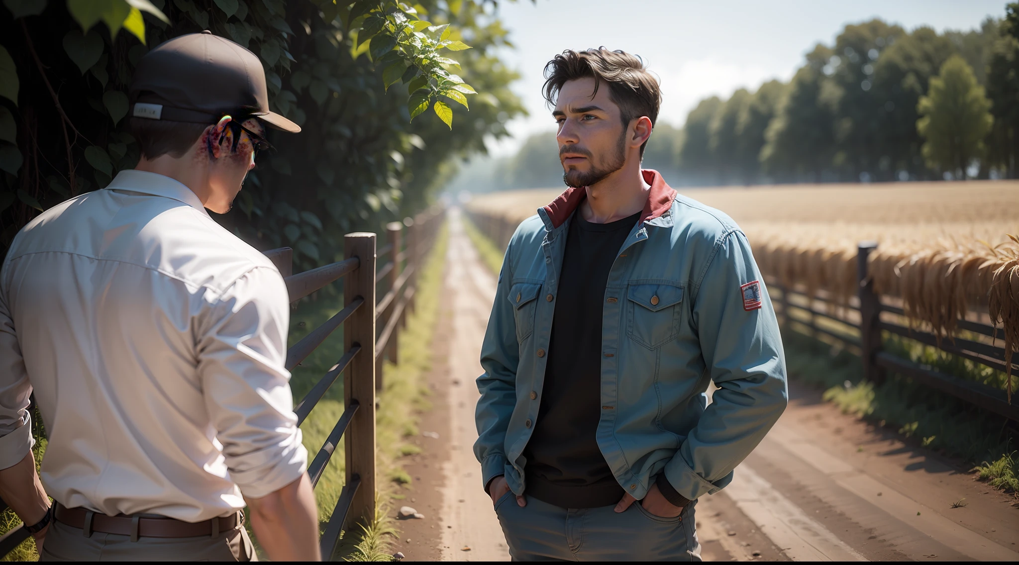 Man on farm talking to a friend
