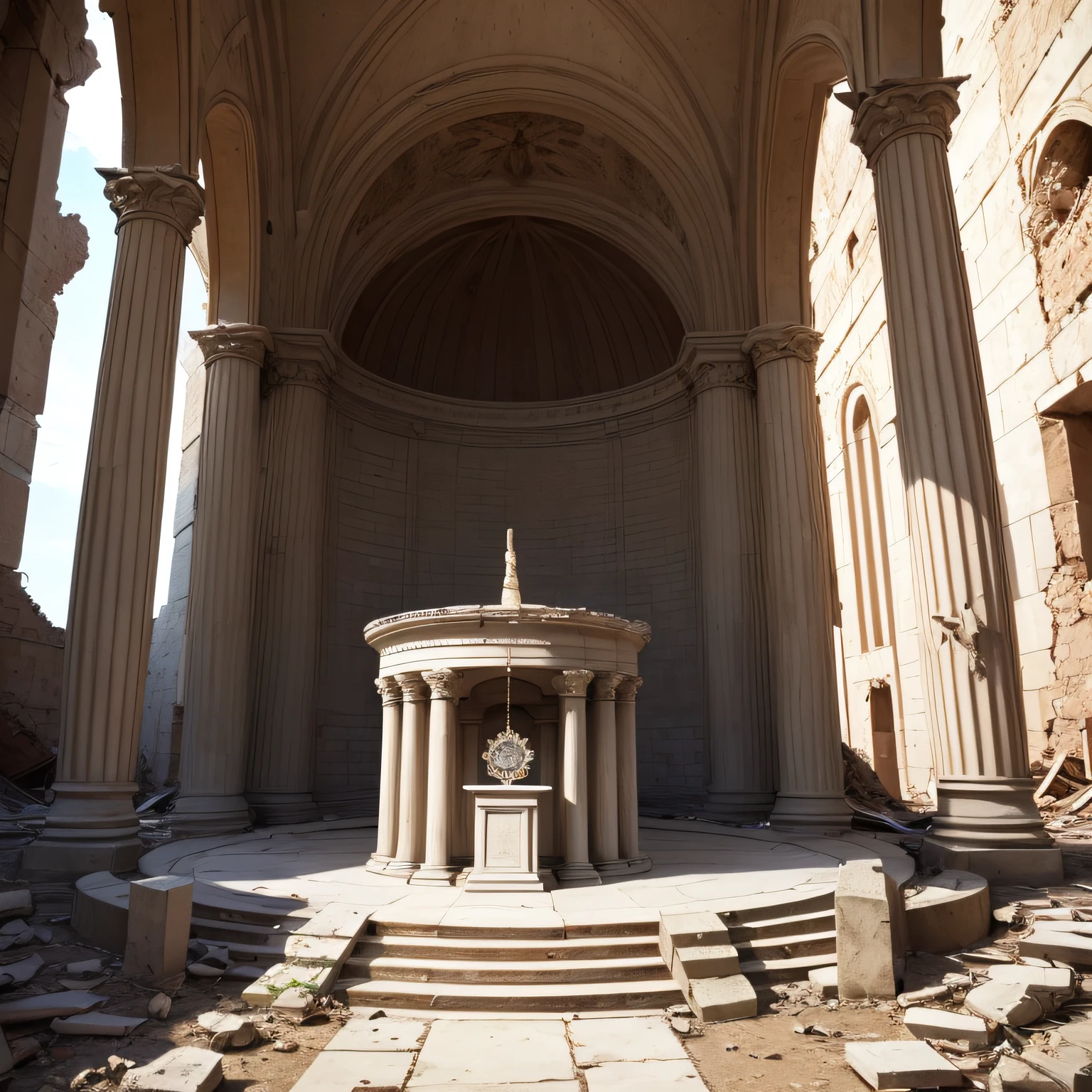 Circular altar, in ruins, with 9 stone thrones in the form of an enneagram --auto