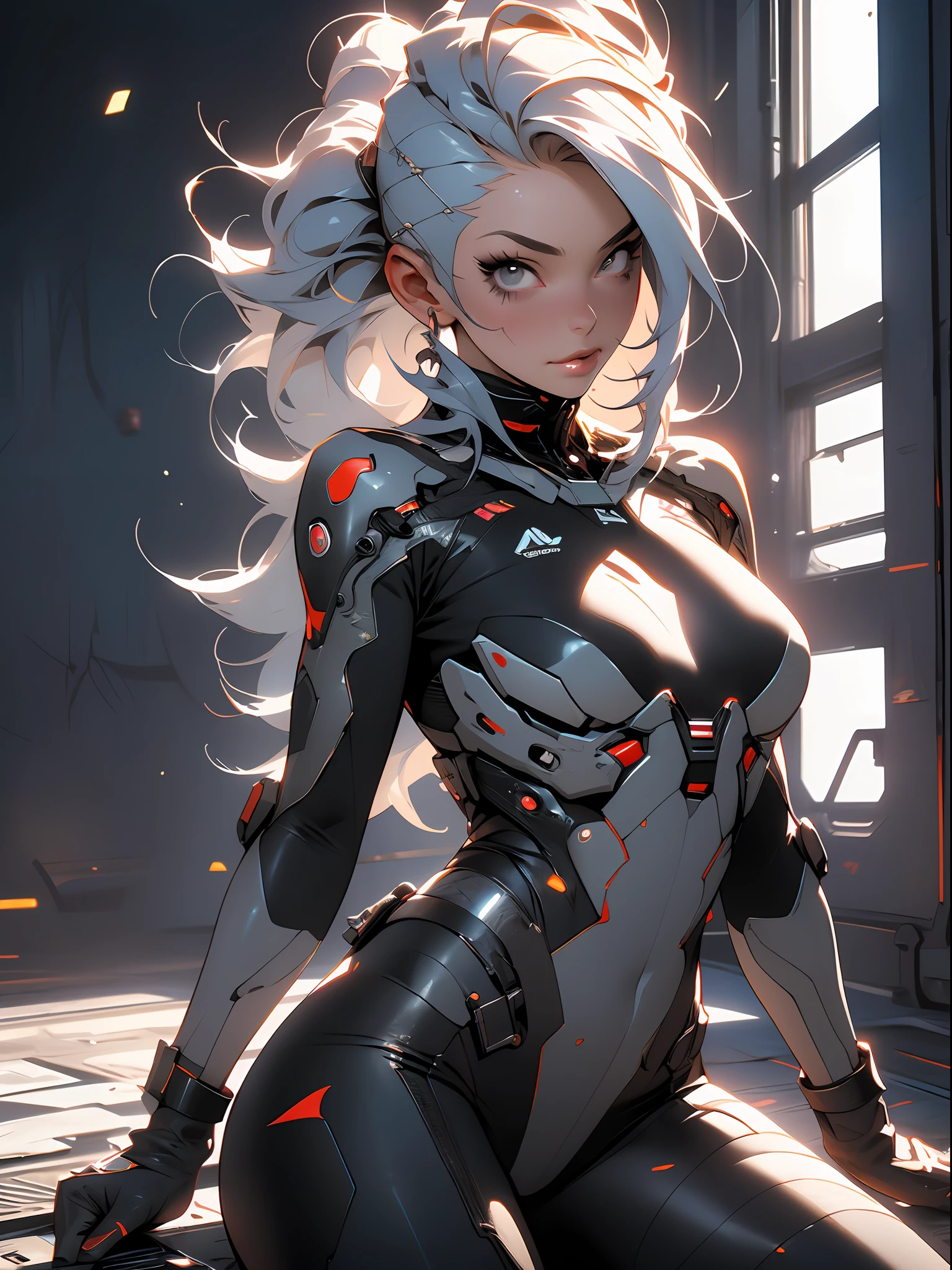 (Best Quality), ((Masterpiece), (Detail: 1.4), 3D, A Beautiful Cyberpunk Woman, HDR (High Dynamic Range), Adult Woman, Clean Face, Sensual Pose, Tanned Skin, High Contrast, Short Colored Mohawk Hair, Ray Graphics by Clothing, On A Lunar Station, Ships Can Be Seen Through The Large Window, Satin Apparel, Ray Tracing, NVIDIA RTX, Super-Resolution, Unreal 5, Subsurface Scattering, PBR Textures, Post-Processing, Anisotropic Filtering, Depth of Field, Maximum Sharpness and Sharpening, Multilayer Textures, Albedo and Enhancement Maps, Surface Shading, Accurate simulation of light-material interactions, perfect proportions, Octane Render, Two-color light, large aperture, low ISO, white balance, rule of thirds, 8K RAW,
