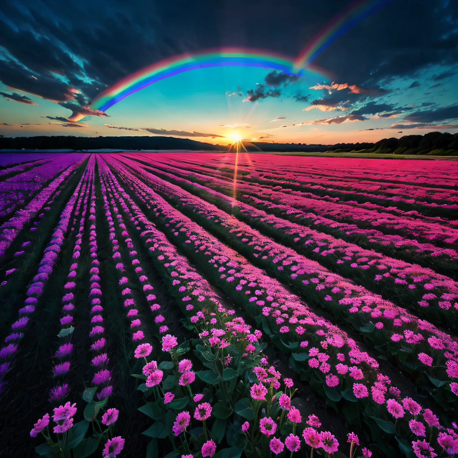 cottoncandy fields, underwater rainbow fields, pastel light, breathtaking, sunlit evening