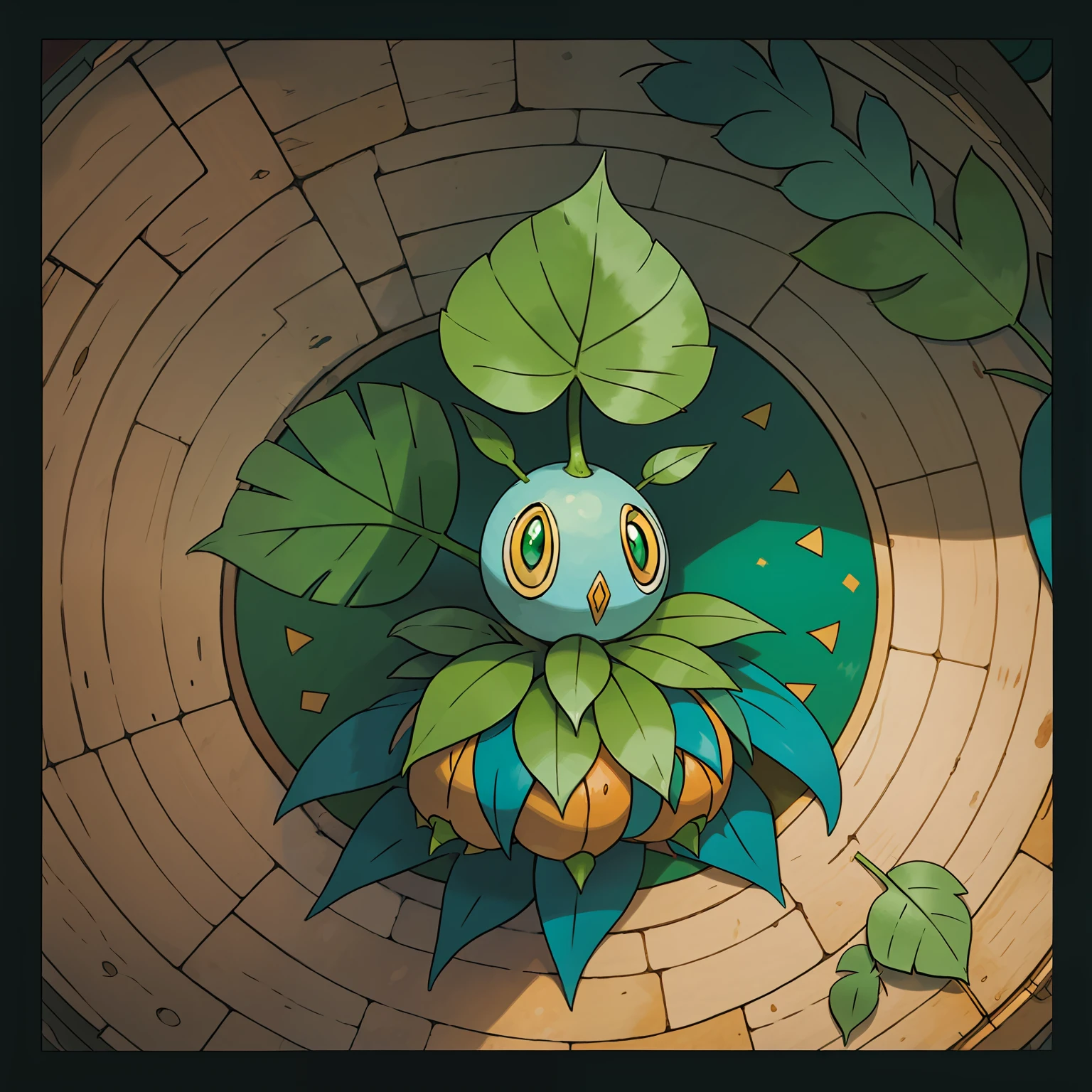 plant pokemon in the shape of a Victoria-regia. with green and blue details