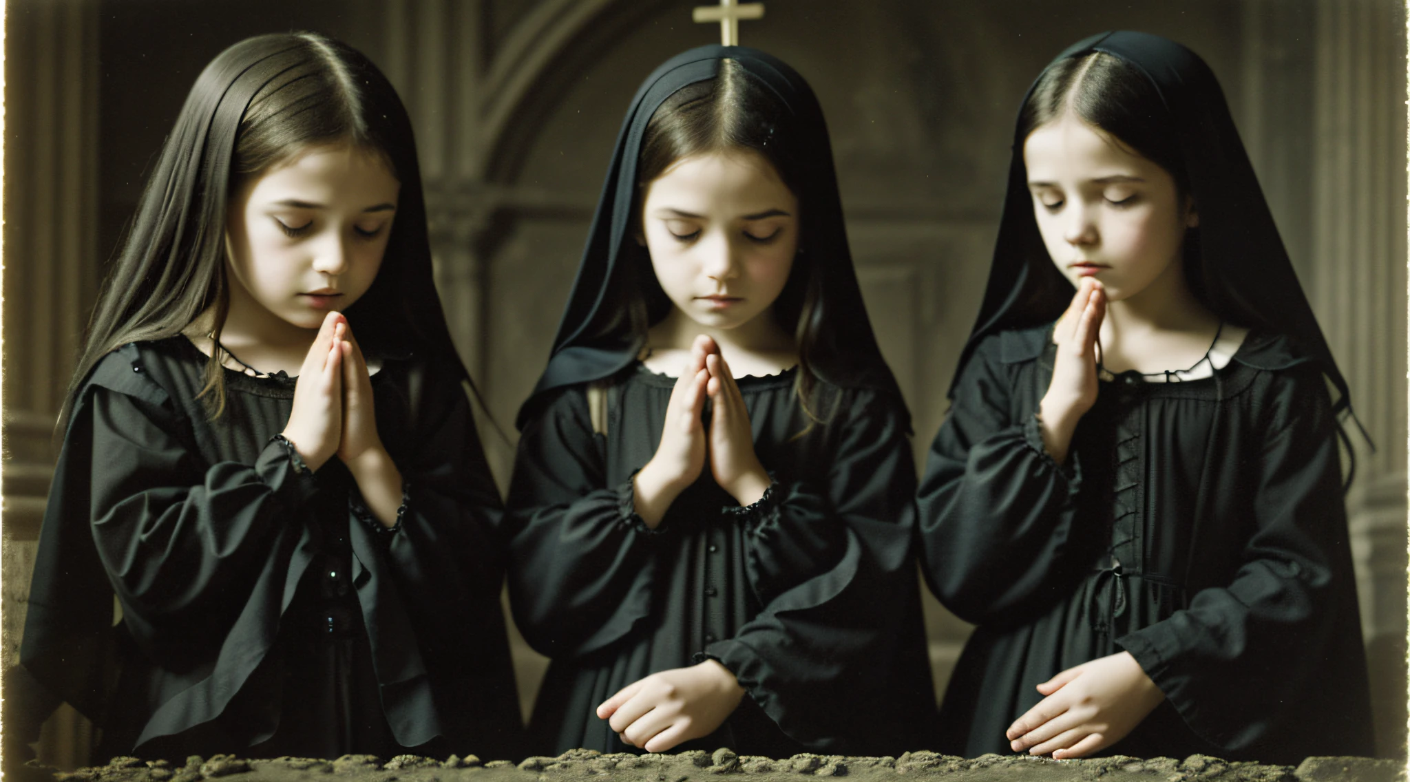 GOTHIC CHILDREN WITH CROSSES PRAYING