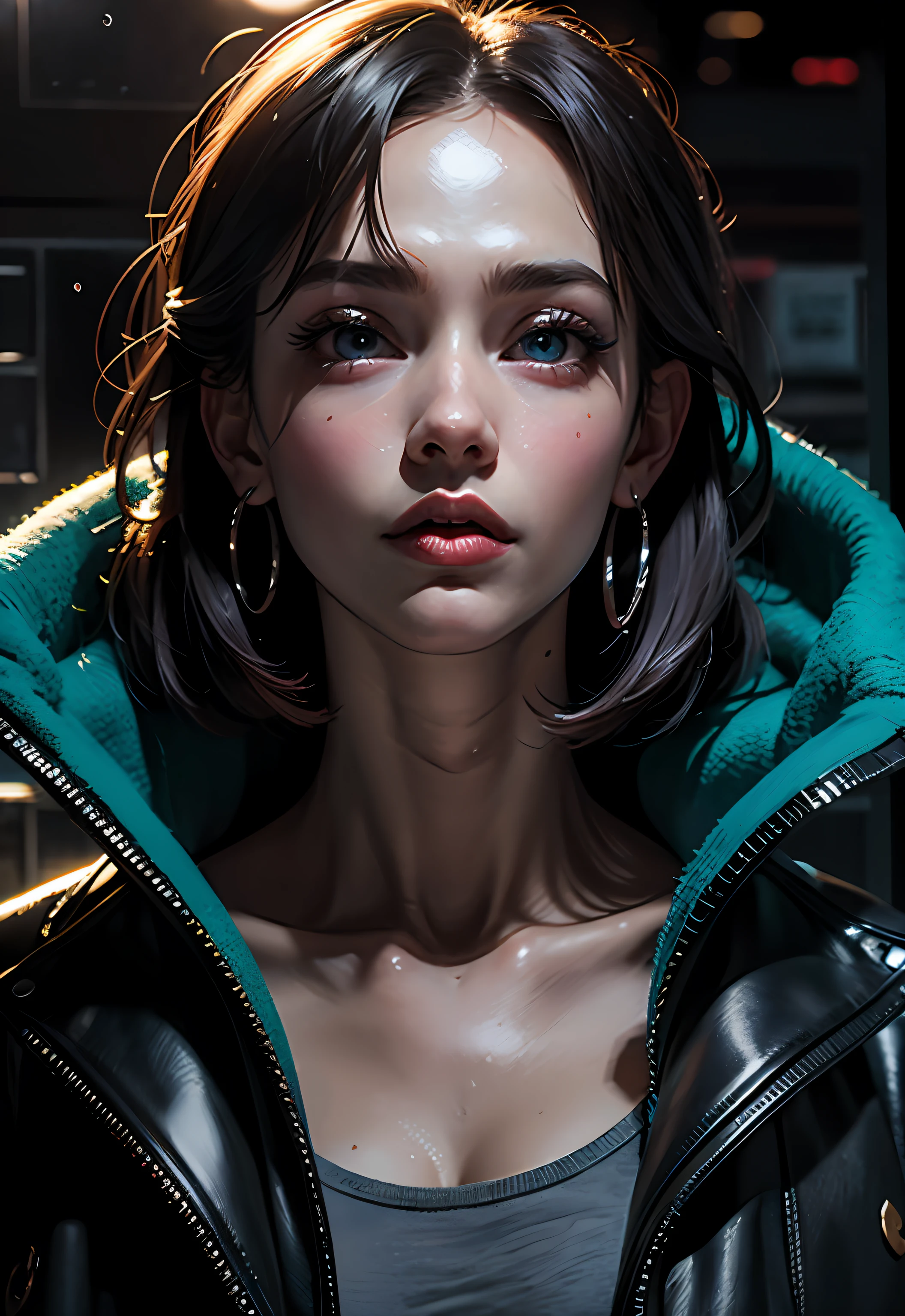 masterpiece, best quality, half body, portrait, night city, 1man, anime, 3D, Japan, pixar, realistic, angry, short hair, harajuku fashion style, rain coat, colourful, neon lights, cyberpunk, smooth skin, illustration, artstation, painting by stanley artgerm lau, sideways glance, foreshortening, extremely detailed 8K, smooth, high resolution, ultra quality, highly detail eyes, highly detail mouth, highly detailed face, perfect eyes, both eyes are the same, true light, glare, Iridescent, Global illumination, real light, real shadow, real face, hd, 2k, 4k, 8k, 16k, realistic light, realistic shadow, bright Eyes, fluorescent eyes, soft light, dream light