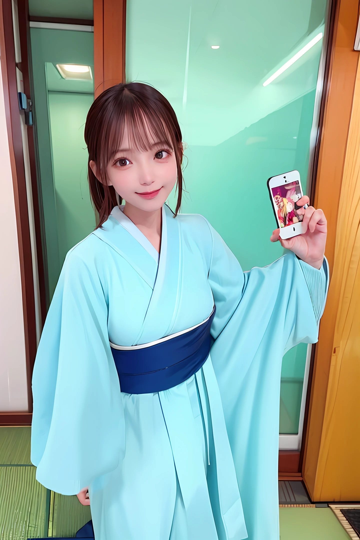 Japan person 20 year old woman selfie smartphone upper breast
