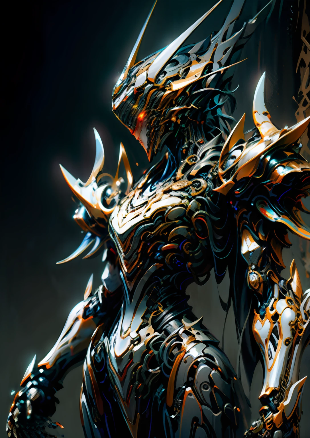 a masterpiece, best quality, high quality, (futurism: 1.1), (dark souls clothes), blood lights, (exquisite future), beautiful and beautiful, Ultra detailed, large composition, floating, depth of field, (very detailed CG, unity 8k壁纸), (beautiful detail background), beautiful hair details, dramatic lights, VEGETTO, mecha, bestquality, ultrahighres, photoreal, dark