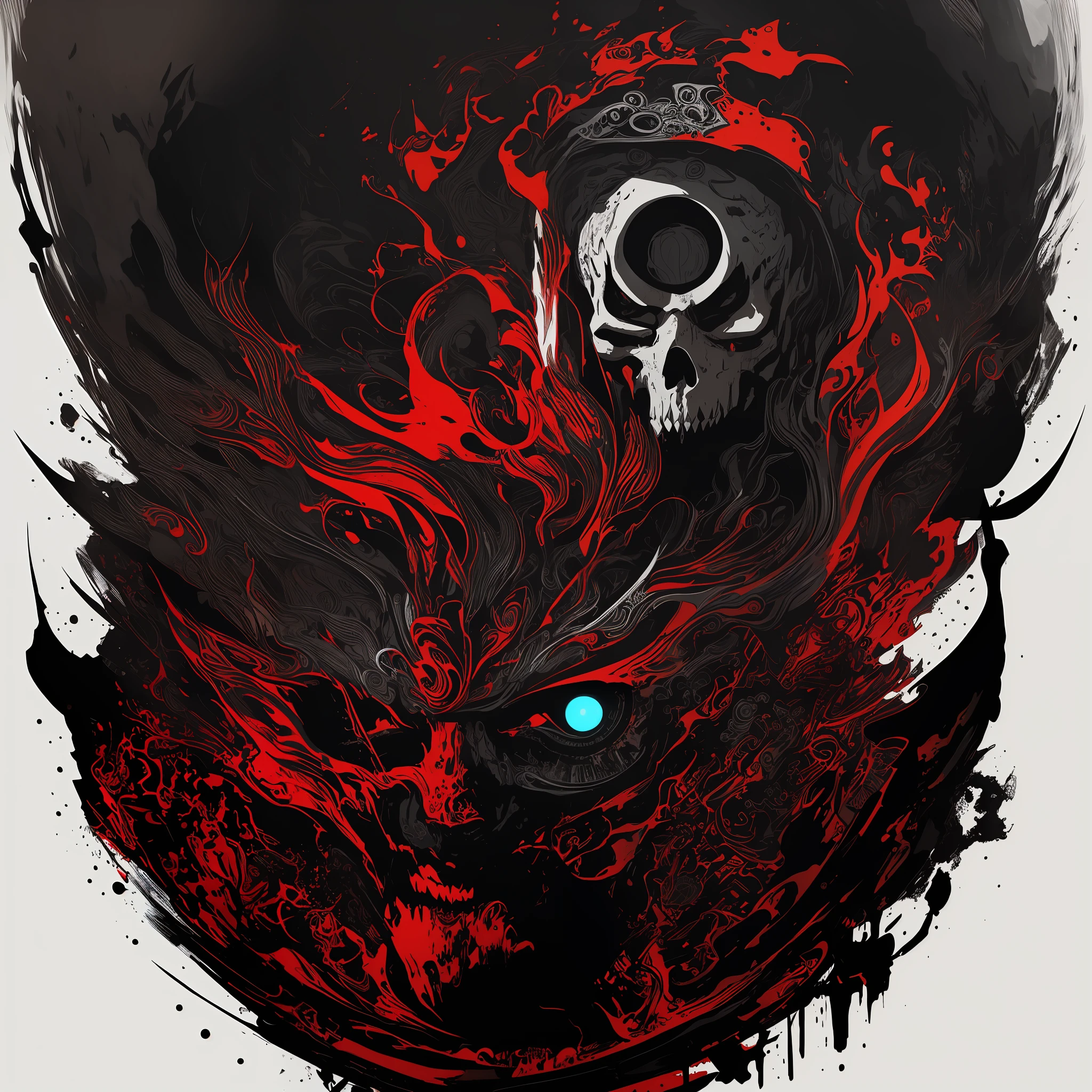T-shirt design, 2D illustration, centered art, black background, gothic colors, mood of tension and terror, Adobe Illustration, Trending on Artstation, 8K, hd, masterpiece, magnificent art, intricate details, -