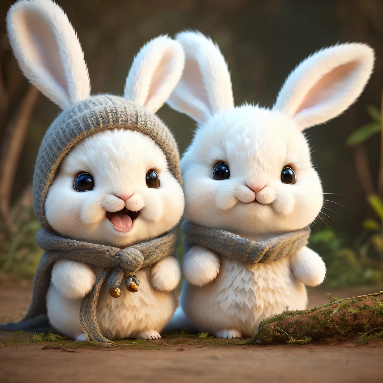 there are two white rabbits that are sitting next to each other, cute 3 d render, adorable digital painting, cute digital art, cute anthropomorphic bunny, cute! c4d, cute detailed digital art, bunnies, cute cartoon character, so cute, cute characters, adorably cute, cute creatures, rabbits, cute artwork, rabbit_bunny, cute adorable --auto