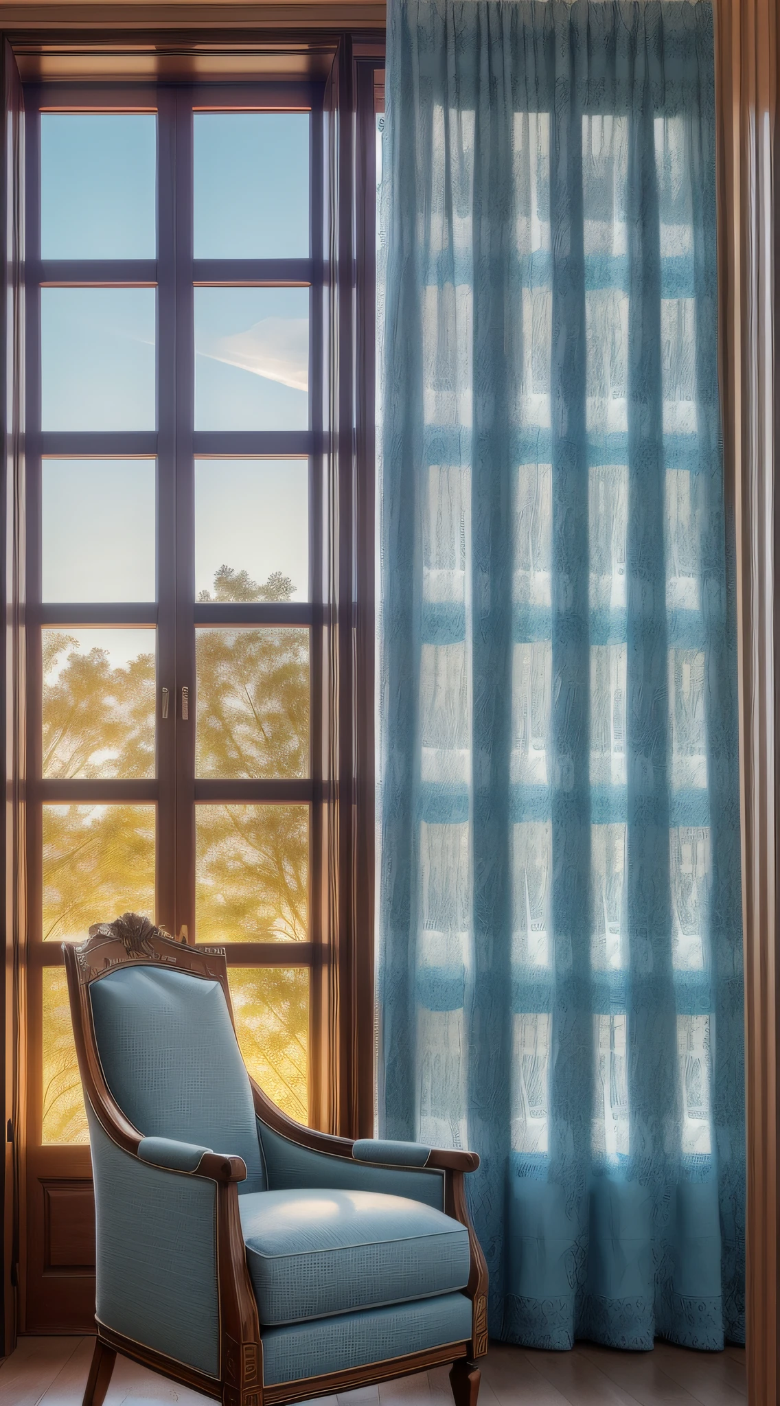 amazing grand tableclothes sun rays neoclassical big window blue hour