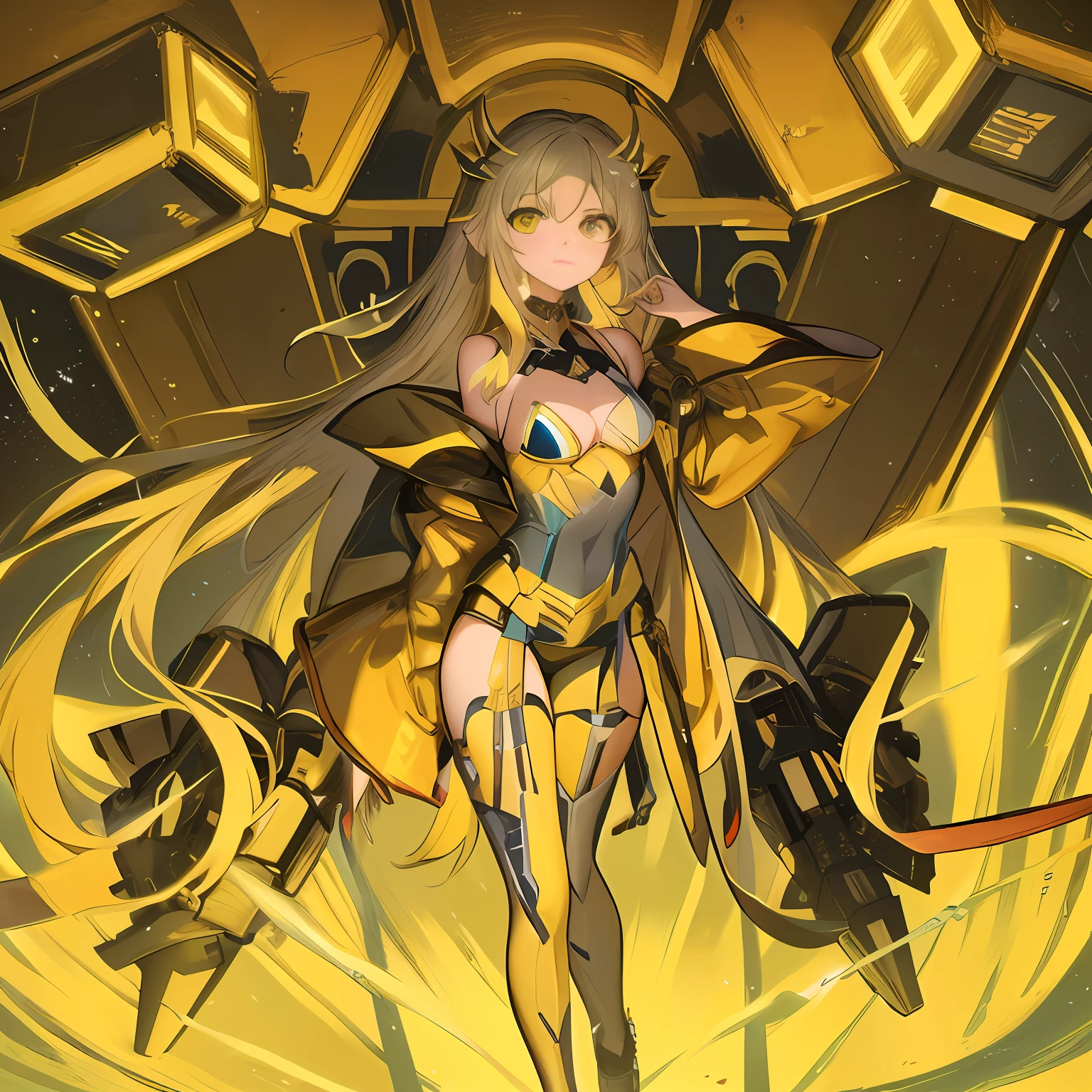 anime girl with a sword and armor in a yellow background, mechanized valkyrie girl, anime goddess, knights of zodiac girl, armor girl, girl in mecha cyber armor, anime manga robot!! anime girl, trending on artstation pixiv, cushart krenz key art feminine, android heroine, best anime 4k konachan wallpaper