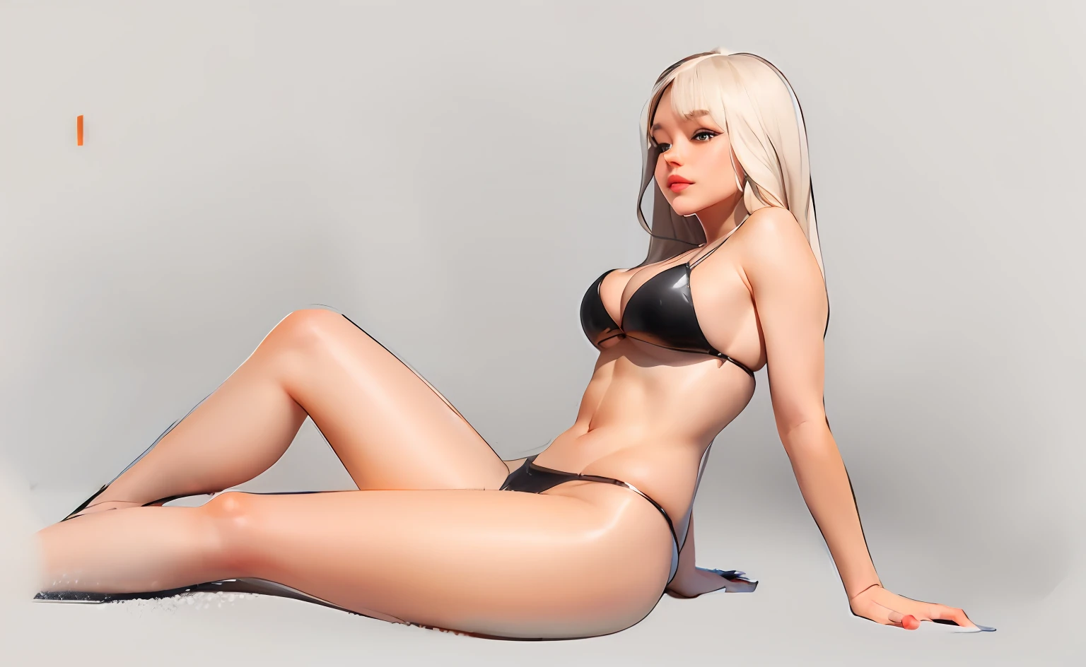 white bikini, drawing of woman in bikini sitting on the ground, thick outline, thick black line art, thick line art, hand pose behind body!, thick contour, thick line art, relaxed pose, line art, character is in natural pose, line art!,girl sketch, inside portrait, side pose, realistic proportions SFW, outline sketch, anime pose