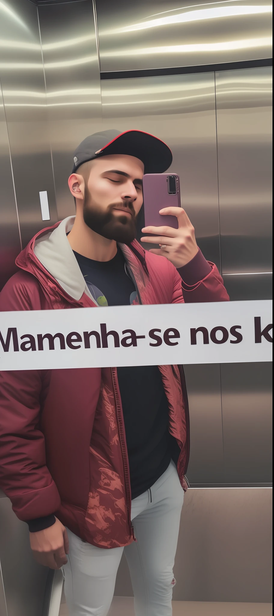 man in a red jacket taking a selfie in an elevator, selfie of a man, in an elevator, profile picture 1024px, selfie!!!!! of a man, very very low quality picture, by Nándor Katona, profile photo, low quality photo, photo taken in 2 0 2 0, iphone selfie, bad selfie, 8k selfie photograph