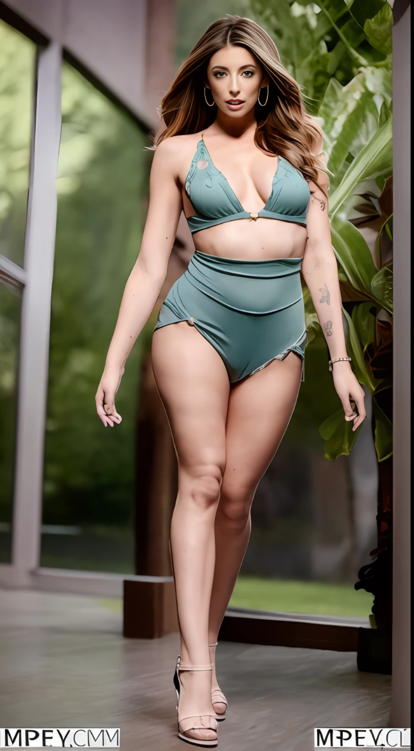 ((masterpiece, ultra detailed, intricately detailed)), (hyper realistic, 8k, realistic, photorealistic, photo-realistic:1.3), (RAW photo, best quality), (cinematic lighting:1.1), (detailed skin: 1.0), (ultra highres:1.0), (full body:1.0), dynamic angle, extremely detailed face, extremely detailed skin, extremely detailed body, extremely detailed legs, extremely detailed foot, extremely detailed arms, shapely legs, vivid details, a girl looking at the viewer, sexy pose, green dress