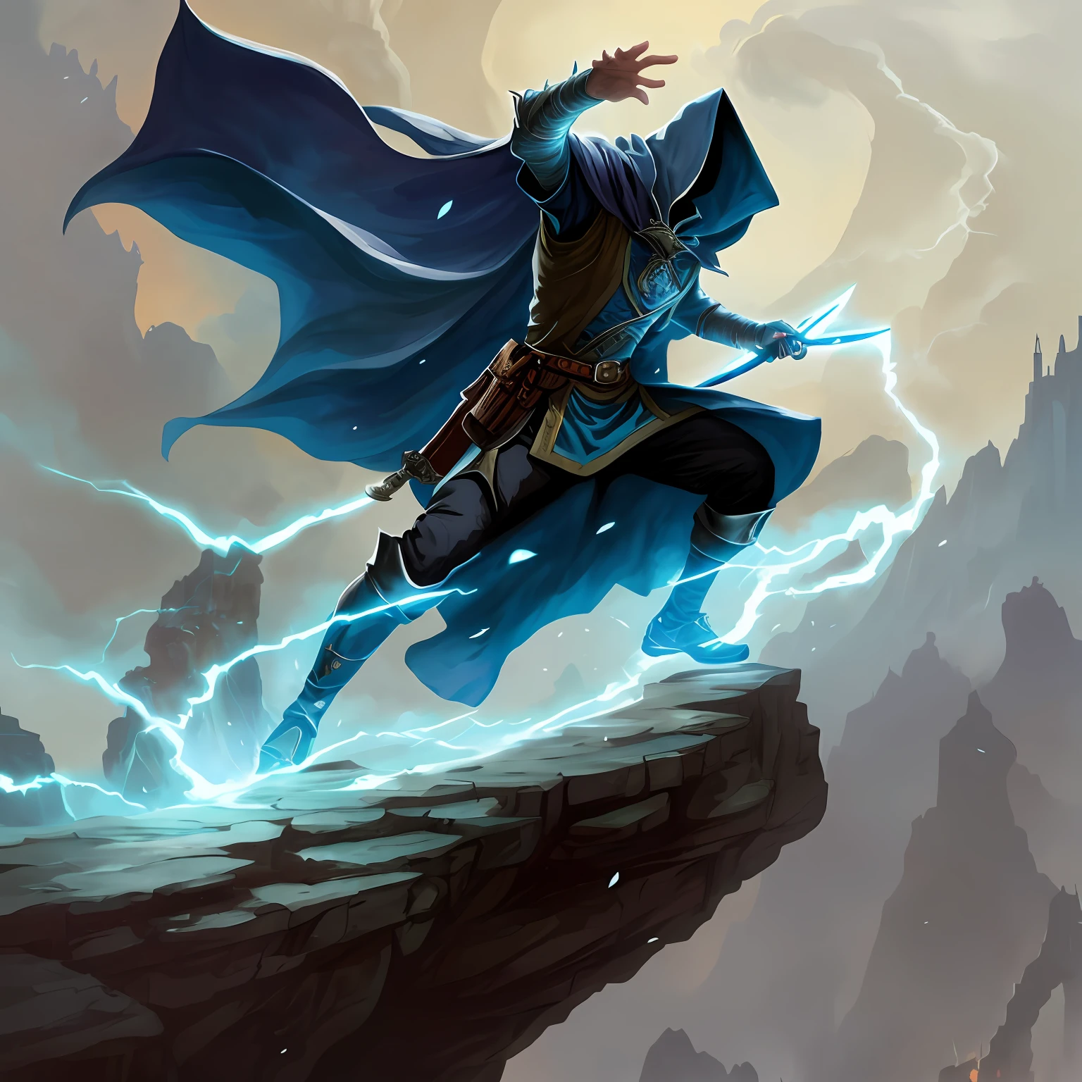 arafed image of a man with a cape and a sword on a cliff, kaladin stormblessed, light sorcerer, wind sorcerer, wind sorcerer!, an arcane wizard casting a spell, magic the gathering art, magic the gathering card art, fantasy card game art, magic the gathering art style, mage the ascension