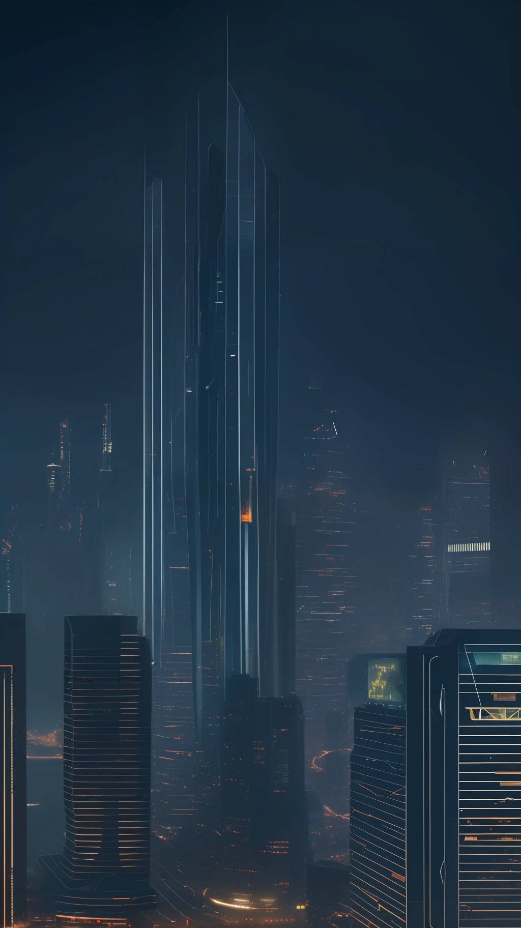 Futuristic city, dark night, gloomy weather, (high definition), (movie scene),8k