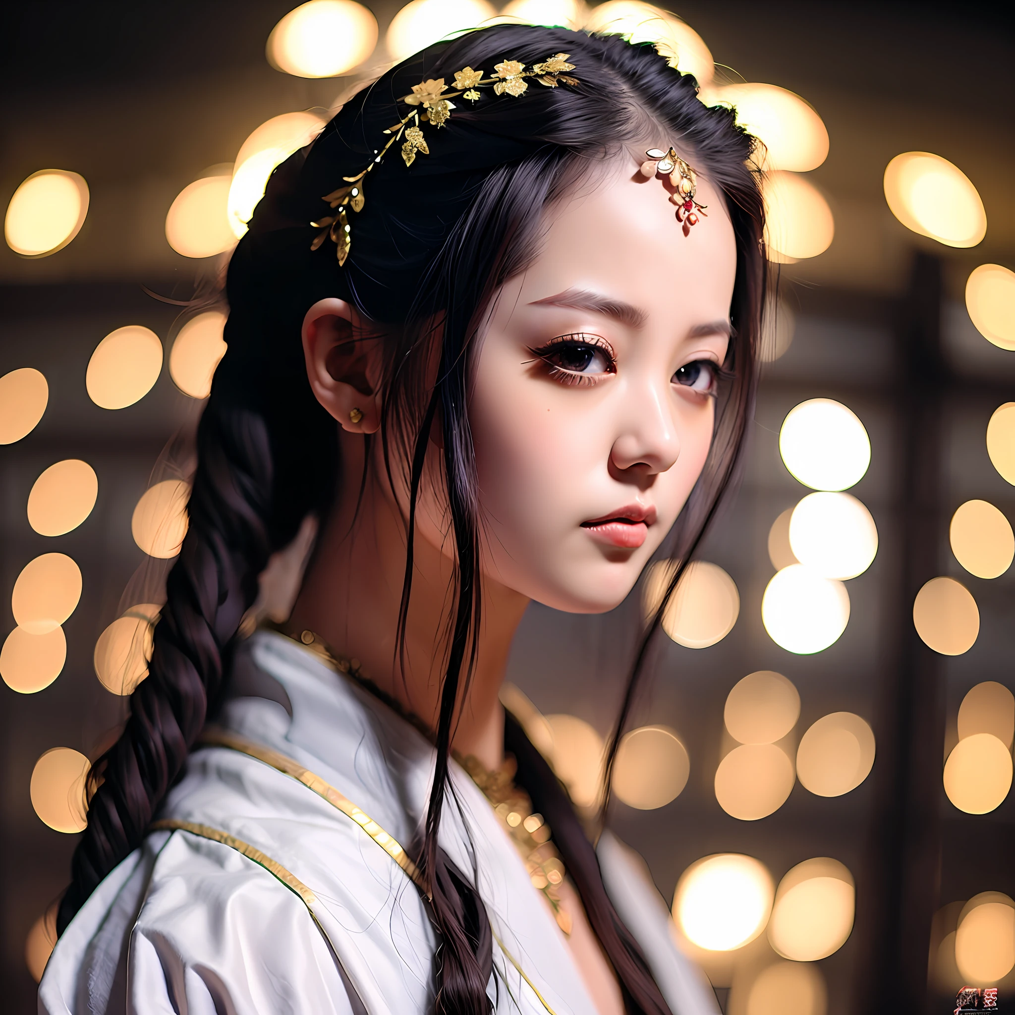 Realistic pictures of (1 cute Korean actresses) shoulder-length hair, Chinese makeup, very beautiful, E cup breast size, white Y-shirt, wipe sweat, under the tree, spring, sideways, clear facial features, high resolution, sharp and realistic details, reflected light, optical illusion, UHD, masterpiece, highest quality, high resolution, 16k --auto