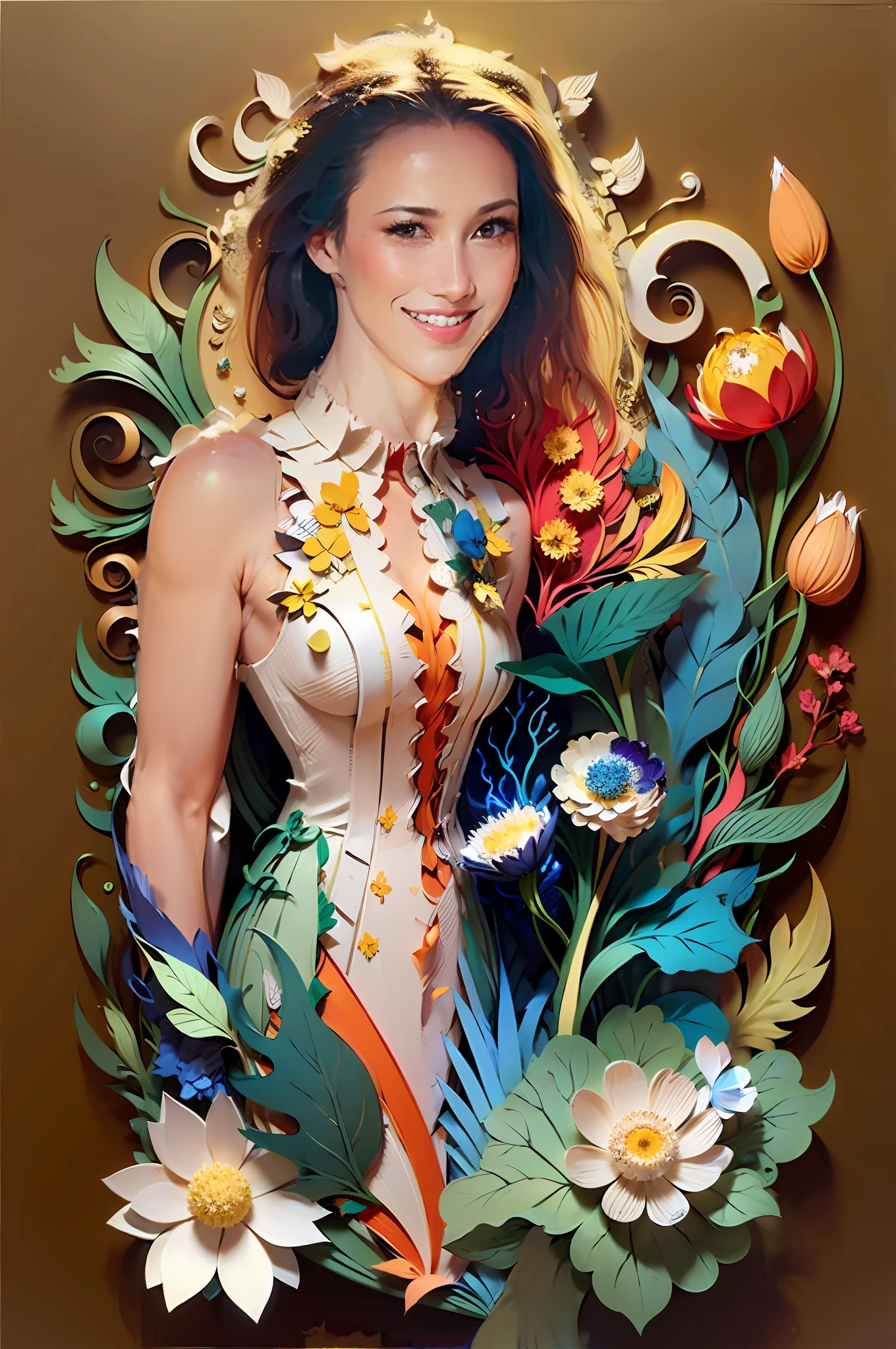 Paper art style, paper quilting, rich colors, crystal color, color contrast, creative composition, small flowers, small grass, best quality, very detailed, official art