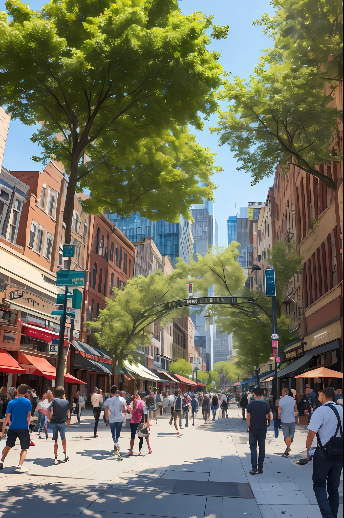 This downtown setting reflects the diversity and vitality present in urban areas. It is a combination of natural and man-made elements, creating a unique and pulsating atmosphere. It is in this environment that people meet, move, do their daily activities and contribute to the vibrant energy of a city in constant motion.