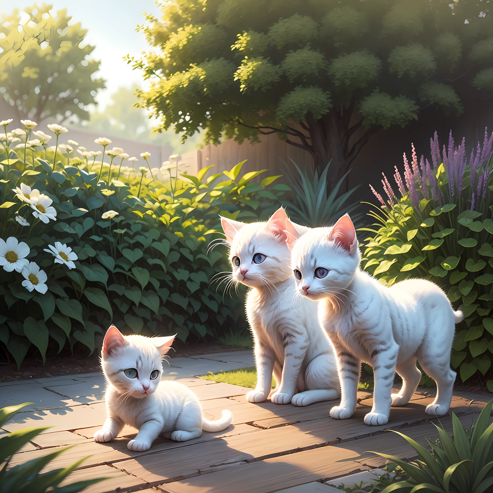 Drawing of white kitten playing in garden detailed illustration --auto