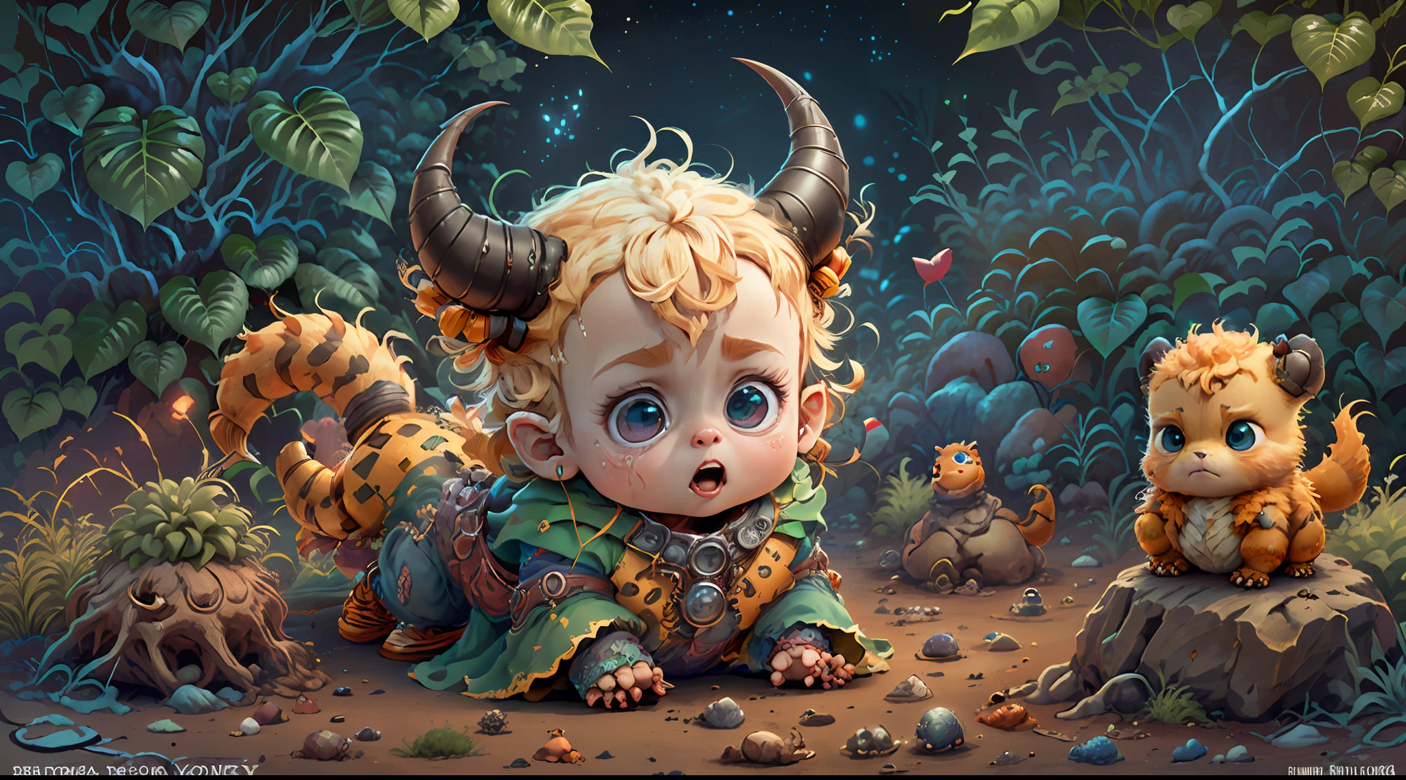 (extremely cute and delicate CG illustration, ultra-detailed and ultra-high quality), best illumination, best shadow, an extremely cute and adorable cu73cre4ture (agama), with big round eyes and a small cute mouth, small horns on its head, vibrant and vivid colors, dynamic angle, dynamic pose, floating, in a magical and enchanting place, with lush vegetation and vibrant flowers.