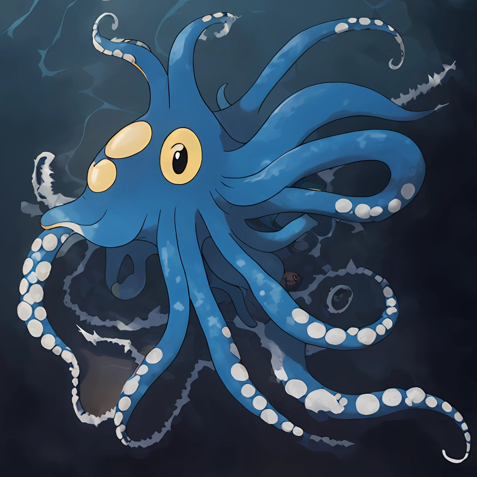 cephalopod octopus, adult, emanating water, blue with yellow