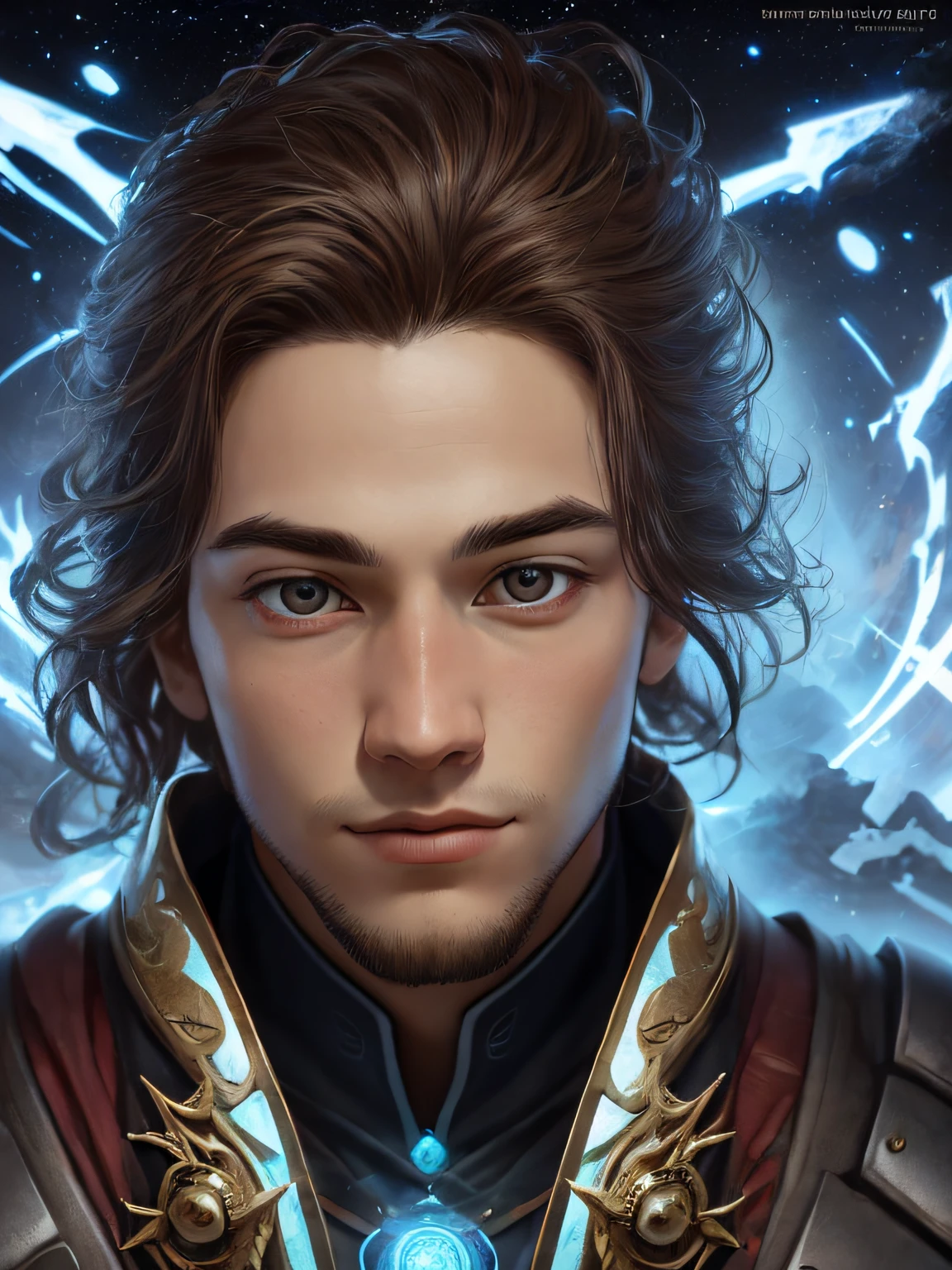 close up photho of a young spiritual men with  a very short hair wearing a armor warrior of light,big head, warrior of light, very bright eyes, very beautiful, POWER STYLE, DMT, psychedelic , psychedelic design, Aura, becoming spiritual, ultrarealistic photorealistic, 8k, artstation, shamanic style , cosmic style. The artwork should have photo-realistic, ultra-realistic, hyper-realistic, 3d full shot, standing pose, in nature, highly detailed, highly detailed symmetric beautiful hazel eyes, highly detailed gorgeous face, dynamic pose, ethereal, mystical. The artwork should be centered, stylized, and elaborate. rendered in 8K resolution