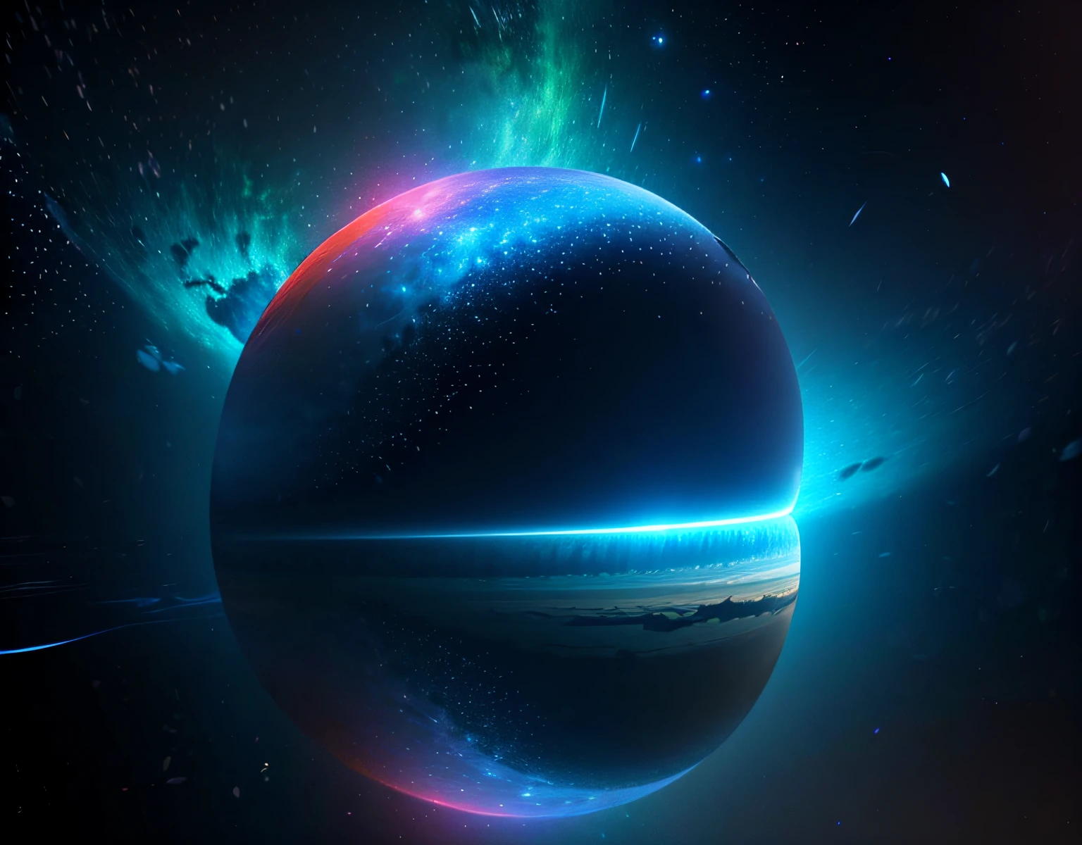 ((illustration, ultra hd, ultra detailed, 16k wallpaper, cinematic lighting, best quality, best lighting, 3d unit, extremely detailed, epic, 8k, reflected light, ray tracing, bold dark colors, cool contrast)),galaxya, stars, beautiful landscape, sky, clouds, planets, moon,eclipse