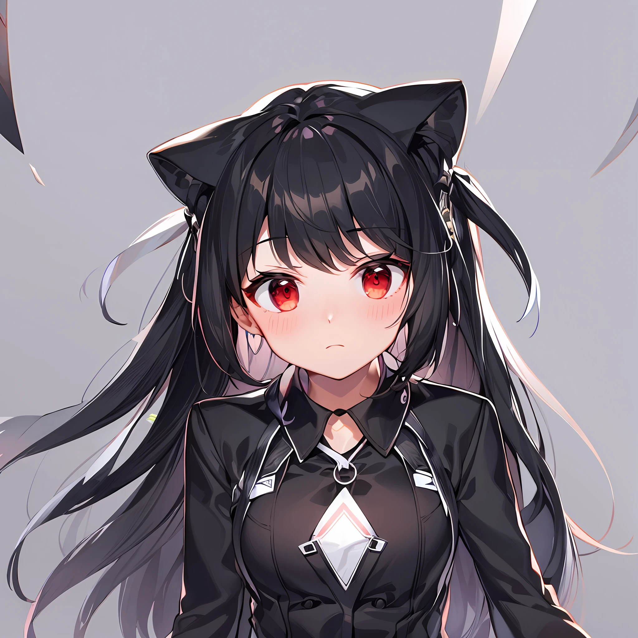 Black hair, red eyes, school uniform, beach