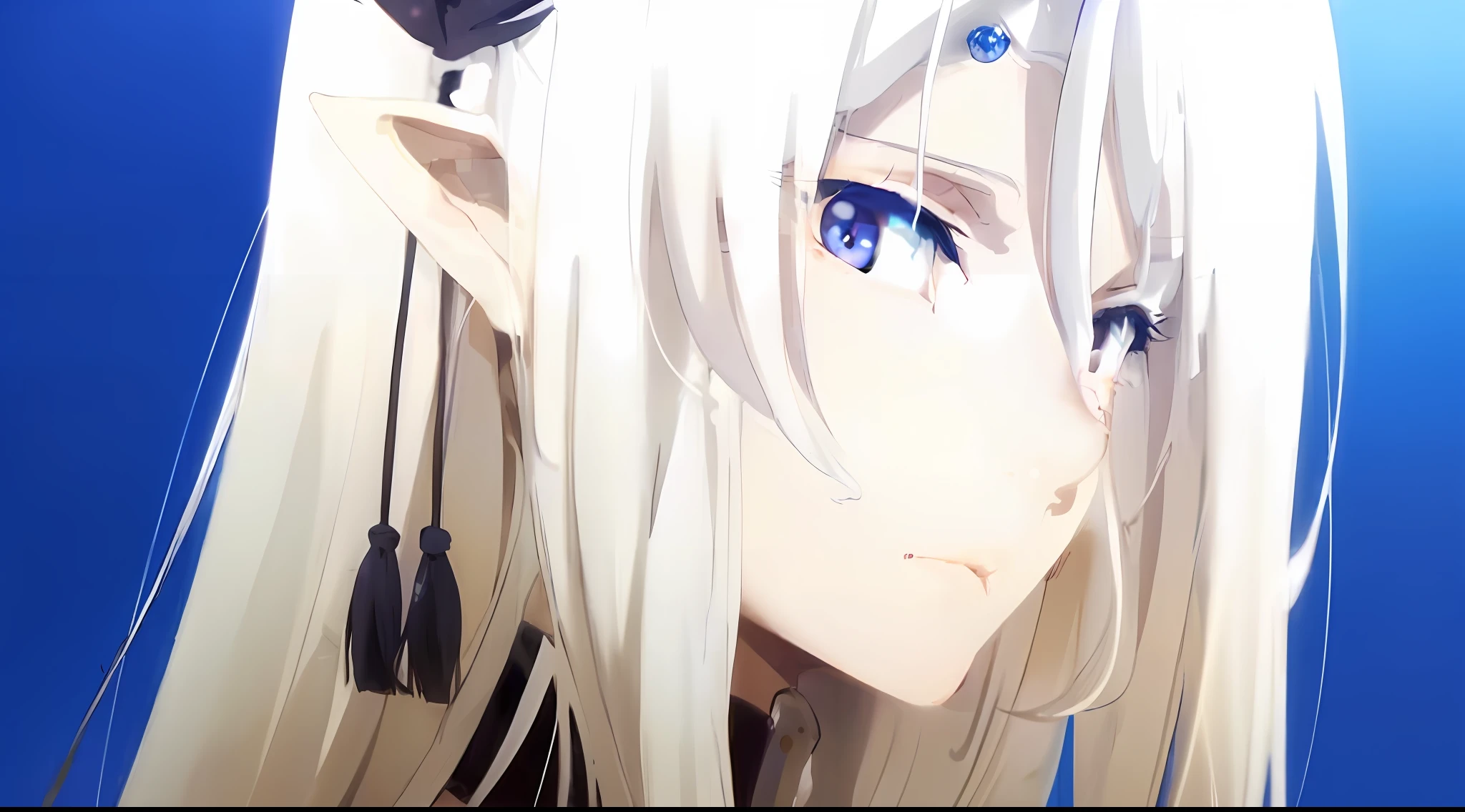 anime girl with long white hair and blue eyes looking at the camera, white haired deity, hajime yatate, white haired, perfect white haired girl, tsuaii, white-haired, with huge luminous sad eyes, anime style like fate/stay night, girl with white hair, fate grand order, screenshot from a 2012s anime