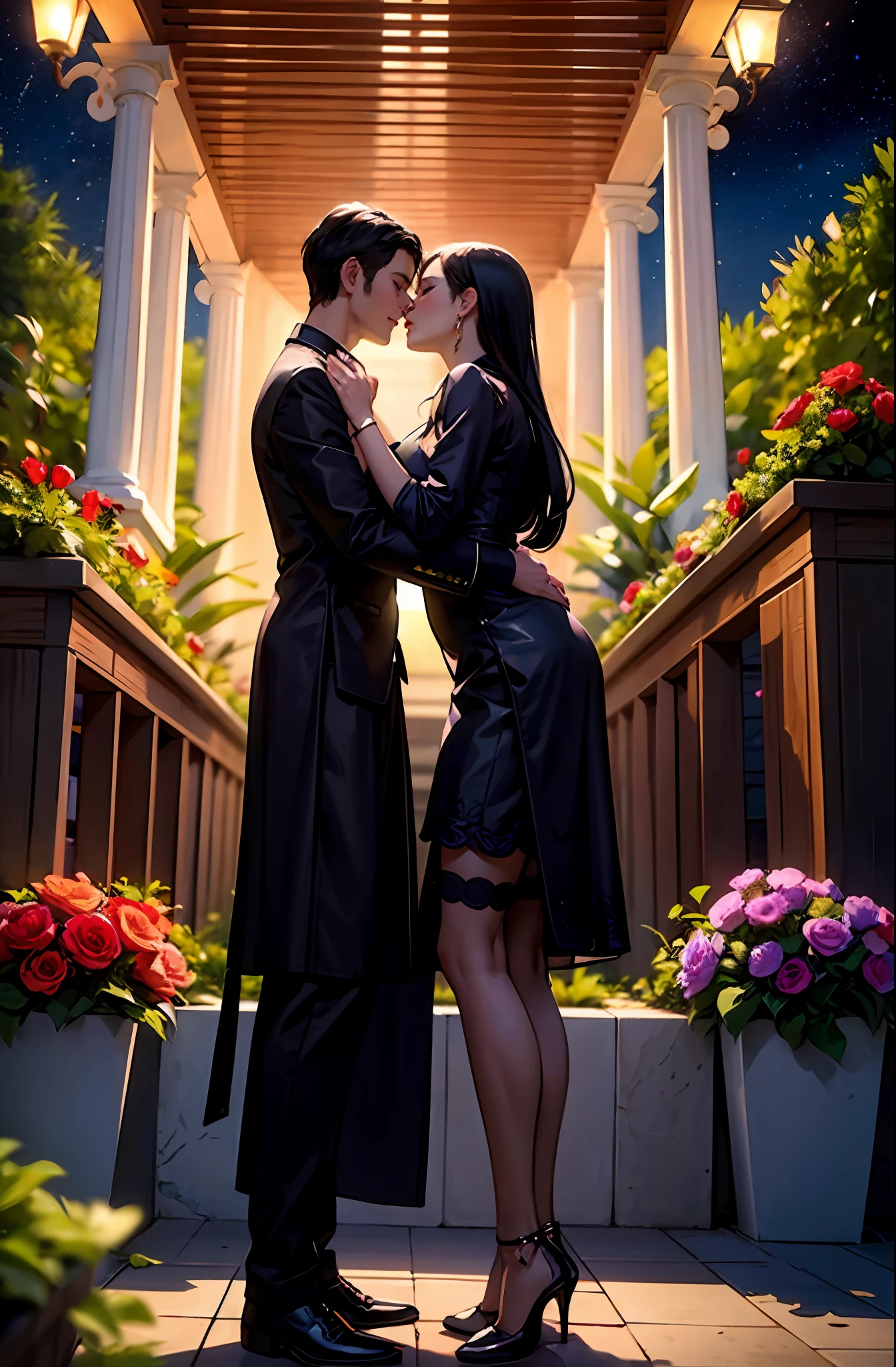 prompt:
Couple at a rooftop garden dinner, by Frida Kahlo and Georgia O'Keeffe, artstation, Artistic and vibrant, the couple seated in a rooftop garden adorned with vibrant flowers and lush foliage, a burst of colors painting the scene, a canopy of stars twinkling above, the woman's flowing dress echoing the natural elements around her, a celebration of love and beauty in a botanical haven, capturing the spirit of passion and creativity in an enchanting setting.
#stablediffusion
