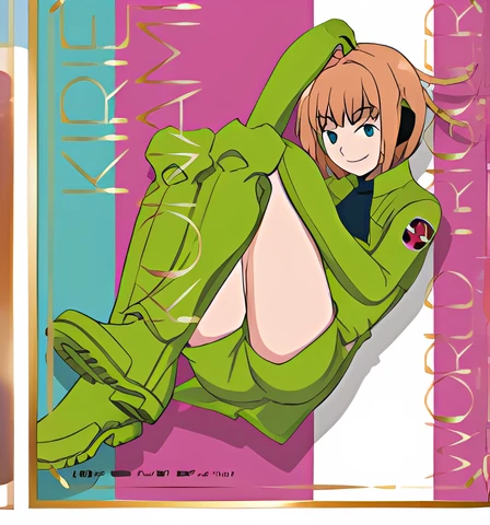 a close up of a person laying on a bed with a green jacket, アニメ, kyoani, kinmoza!, けもの, rin, sakura kinomoto, sayori, iwakura lain, anime”, anime cover, chiho aoshima color scheme, kinu nishimura, lain iwakura