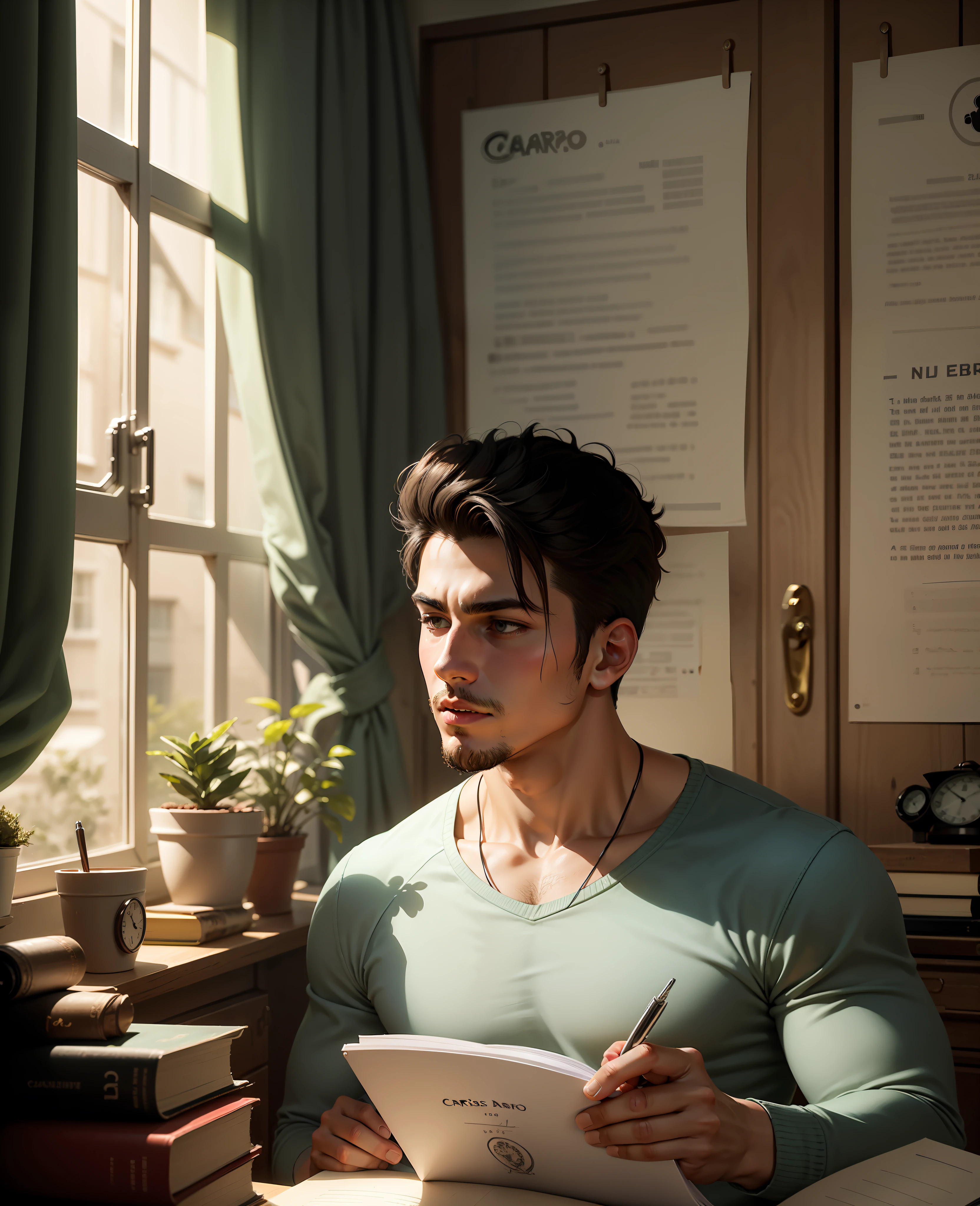 Carlos in his room writing in his diary
