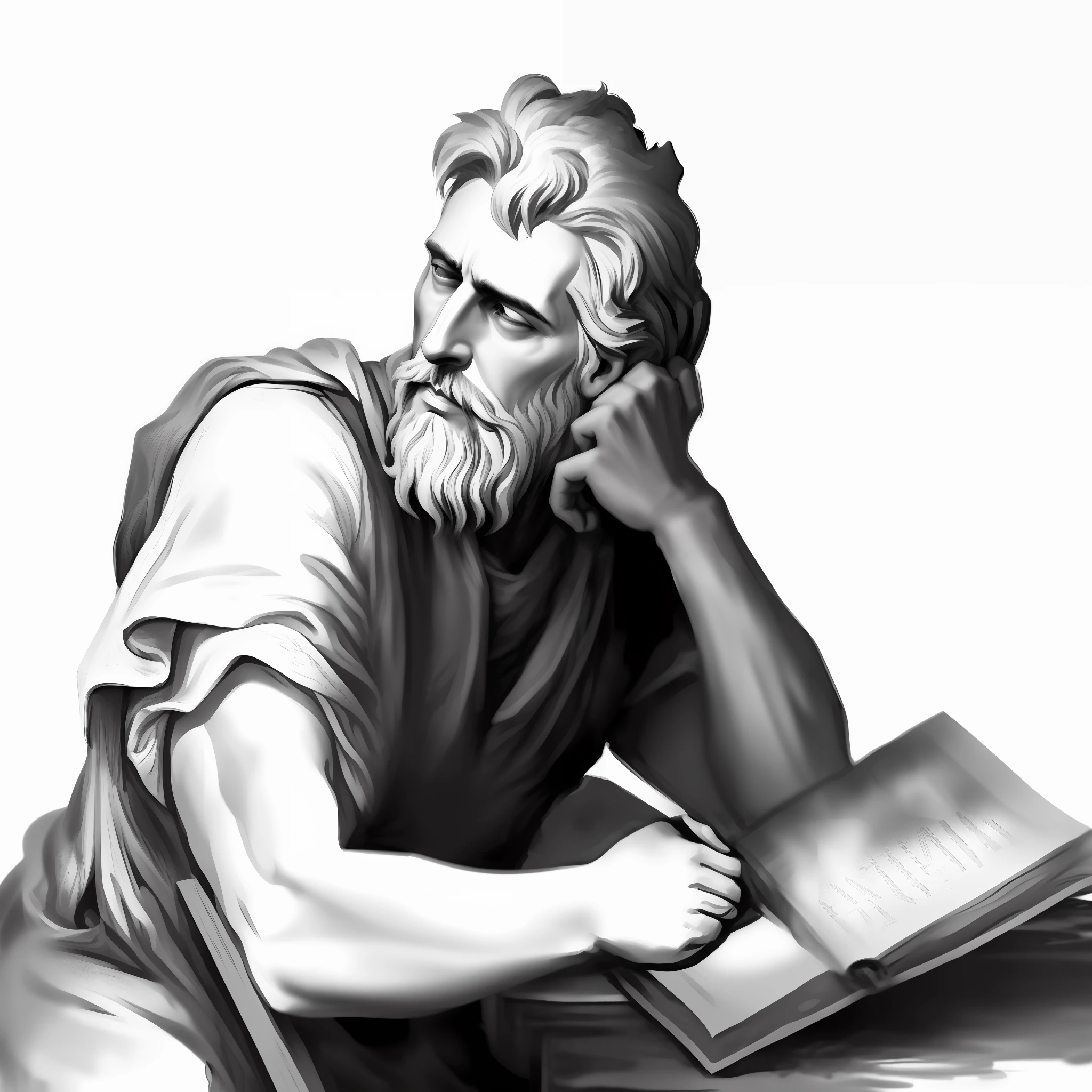 Generate a monochrome black and white image of Epictetus. The image should be detailed and clear, showing Epictetus in a classic profile