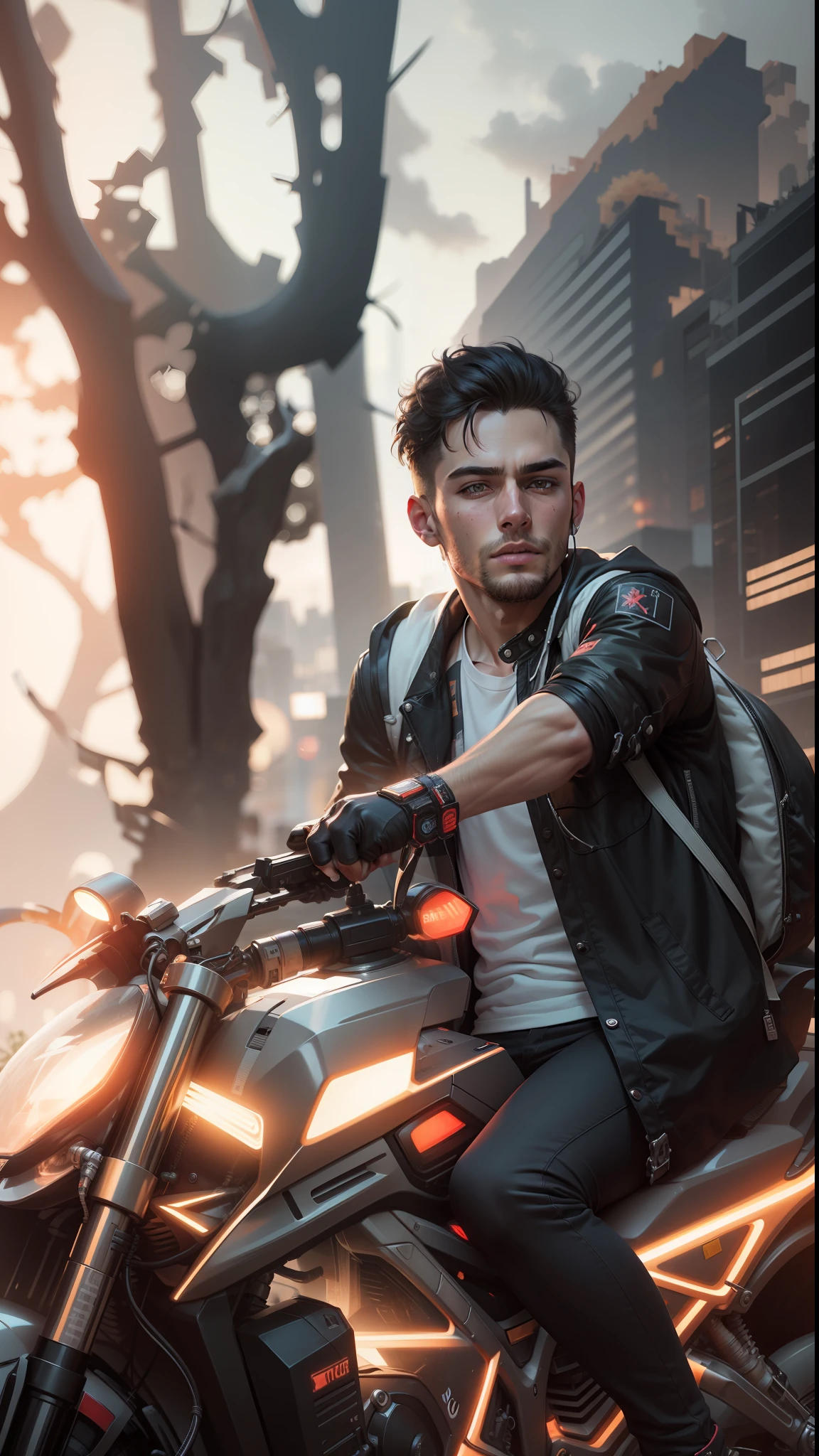 Change background cyberpunk handsome boy, realistic face, 8k, ultra realistic