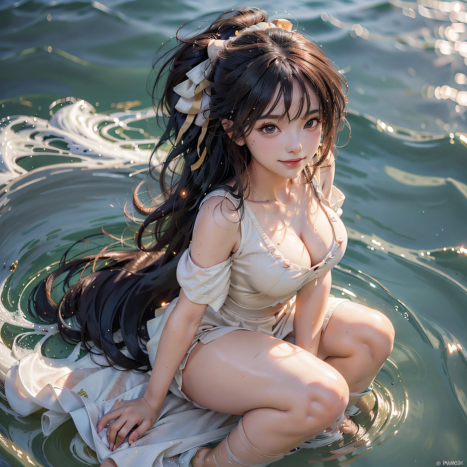 stechu, (white background: 1.4), (tachi-e)), original, (illustration: 1.1), (best quality), (masterpiece: 1.1), (very detailed CG unity 8k wallpaper: 1.1), (color: 0.9), (panoramic shot: 1.4), (single: 1.2), (splashed ink), (splashed color), ((watercolor)), clear and sharp focus, { 1girl standing }, ((korean style)) , flower background, outdoors, rocks, looking at the viewer, making happy expressions, soft smiles, pure, beautiful delicate face and eyes, delicate clothing pattern details, black hair, black eyes, colorwater