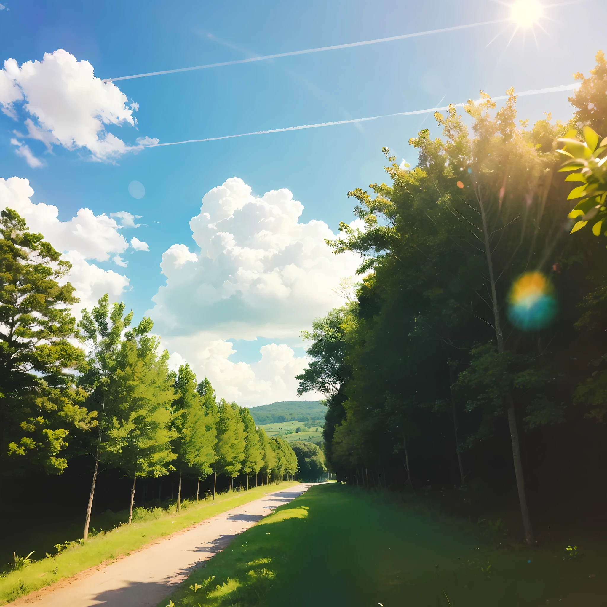Image of the creator in an infita benevolence, sun clouds, landscapes, joy. Sky and plain. --auto