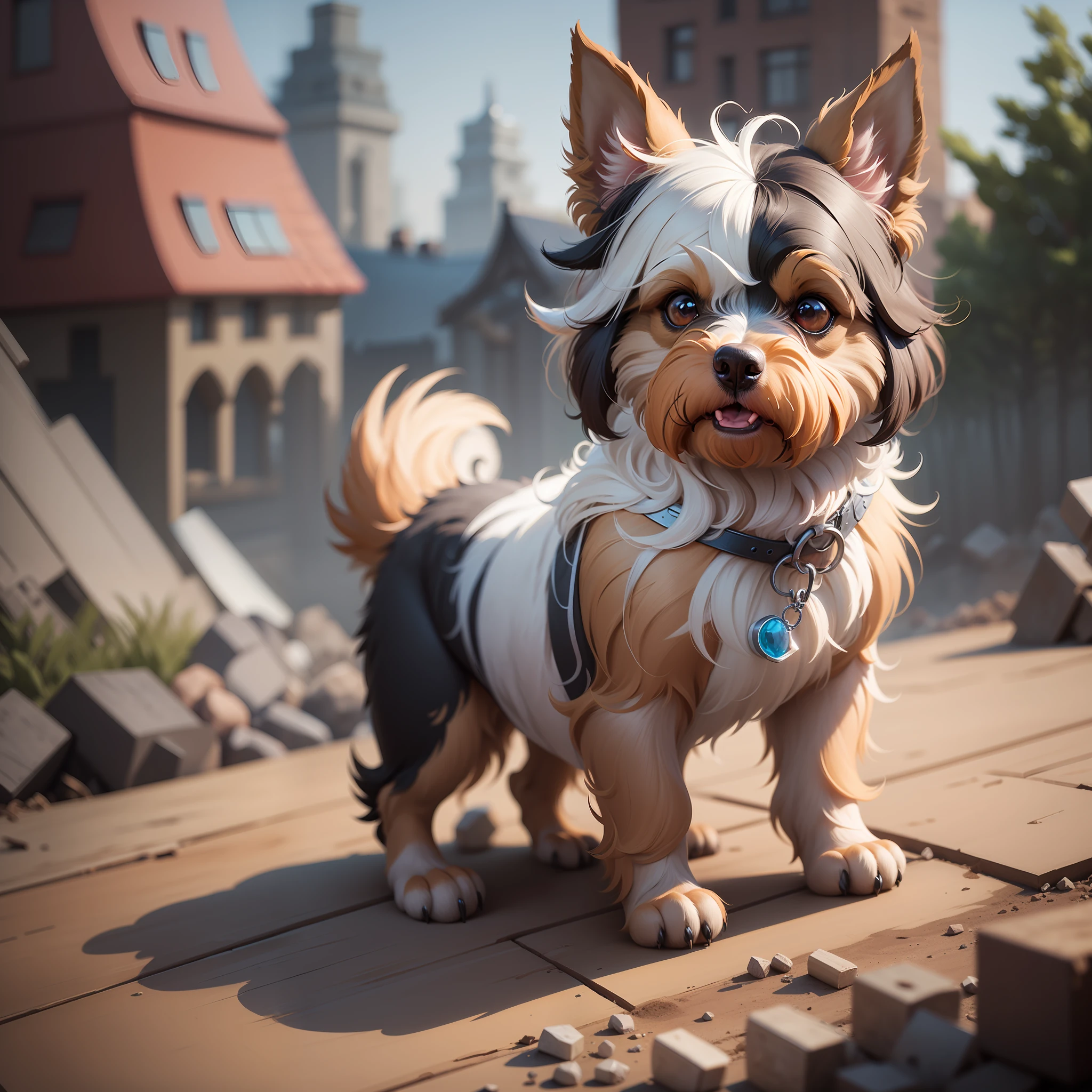 realistic illustration of a yorkshire terrier dog, wearing a white dress and a superhero cape, drooping ear and cute eyes, adorable digital painting, isometric 3d costume cute dog, cute detailed digital art, cute digital art, cute dog, anthropomorphic dog, by Aleksander Gierymski, cute dog painting, highly detailed character, by Nikola Avramov, highly detailed illustration, stylized digital illustration