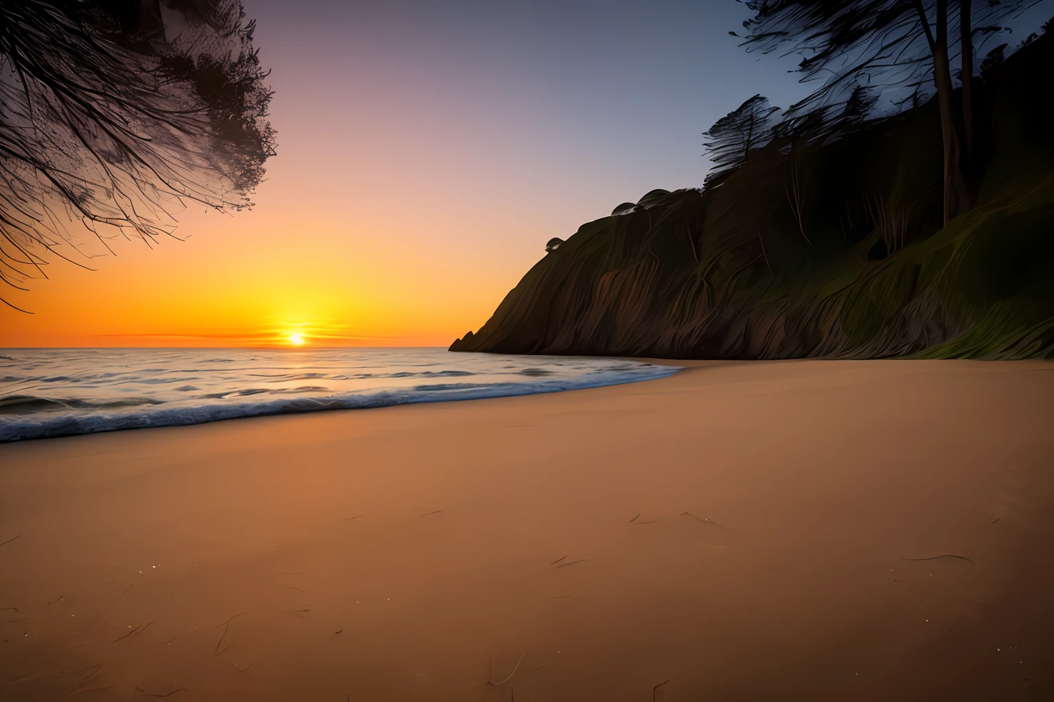 sunset coast, highly detailed, (highly realistic), ground shot