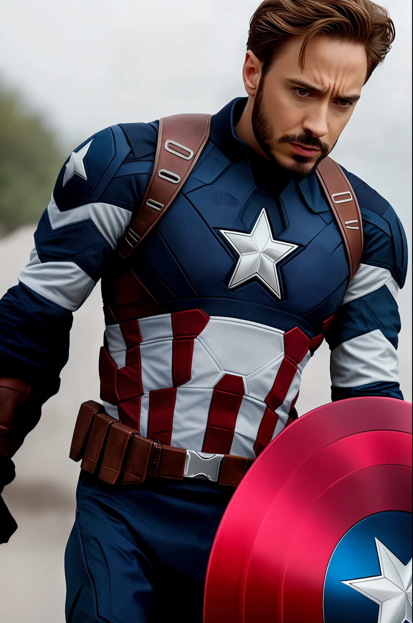 extremely detailed photo a man wearing captain america armor, lorarobertdj, stylish short beard, model photoshoot, 8k UHD, ultra detailed, RAW photography