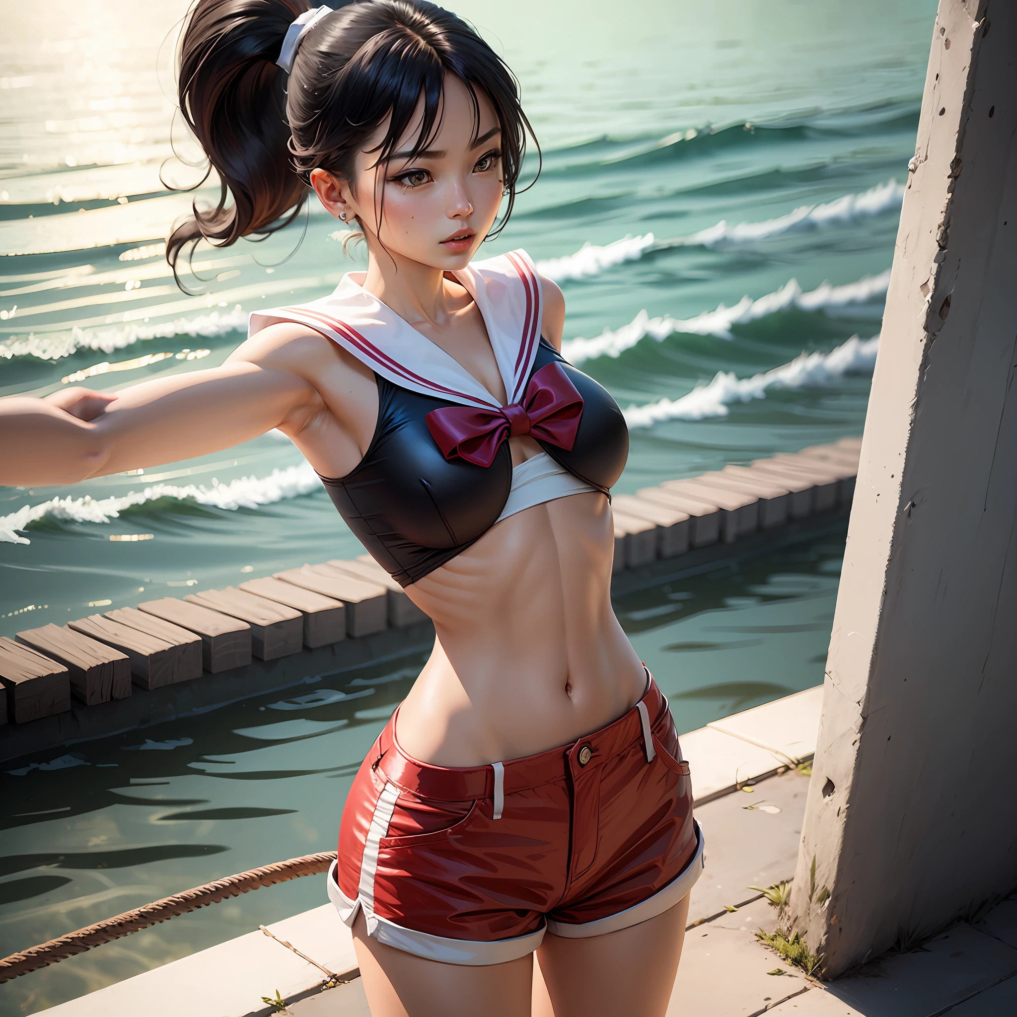 Sailor Mars Glossy White Shorts Ponytail Navel --auto