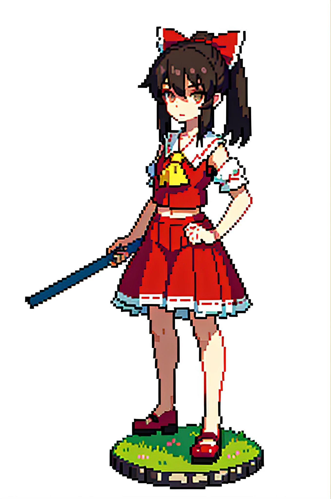 (masterpiece, top quality, best quality), pixel, pixel art, tohou, Reimu Hakurei, 1girl, full body,