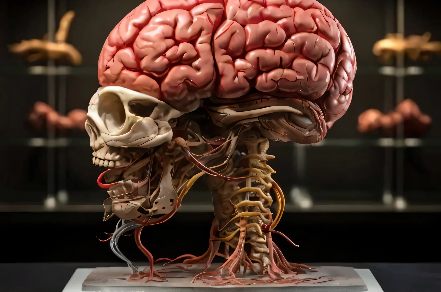 a closeup of a model of a multi-part human brain, miniature human brain, brain anatomy, human brain, hyperrealistic anatomy, intricate detailed anatomy, highly detailed anatomy, anatomy, anatomical fractal, anatomical art, anatomical cut, visible nervous system, tree of life brain, anatomical figure, anatomical perfection, visible brain, future, artificial intelligence, neon colors