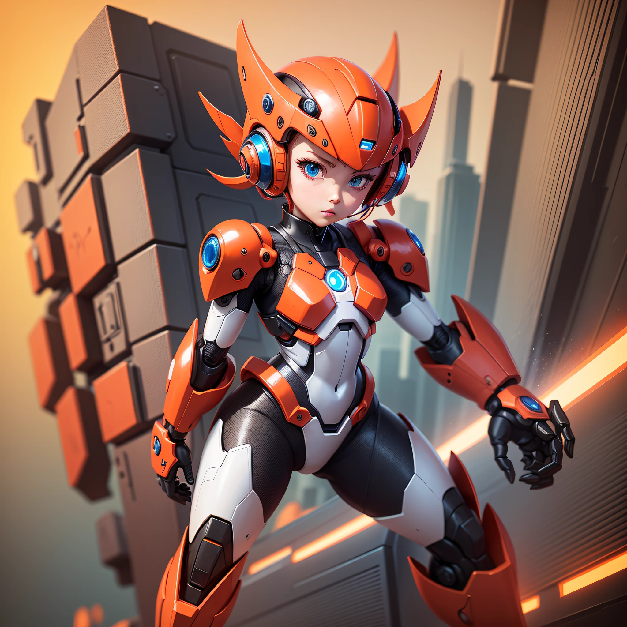 She is a robot boy,red color,in a futuristic world, with orange sky, minimalist, fiction, mega_man_zero, --auto --s2