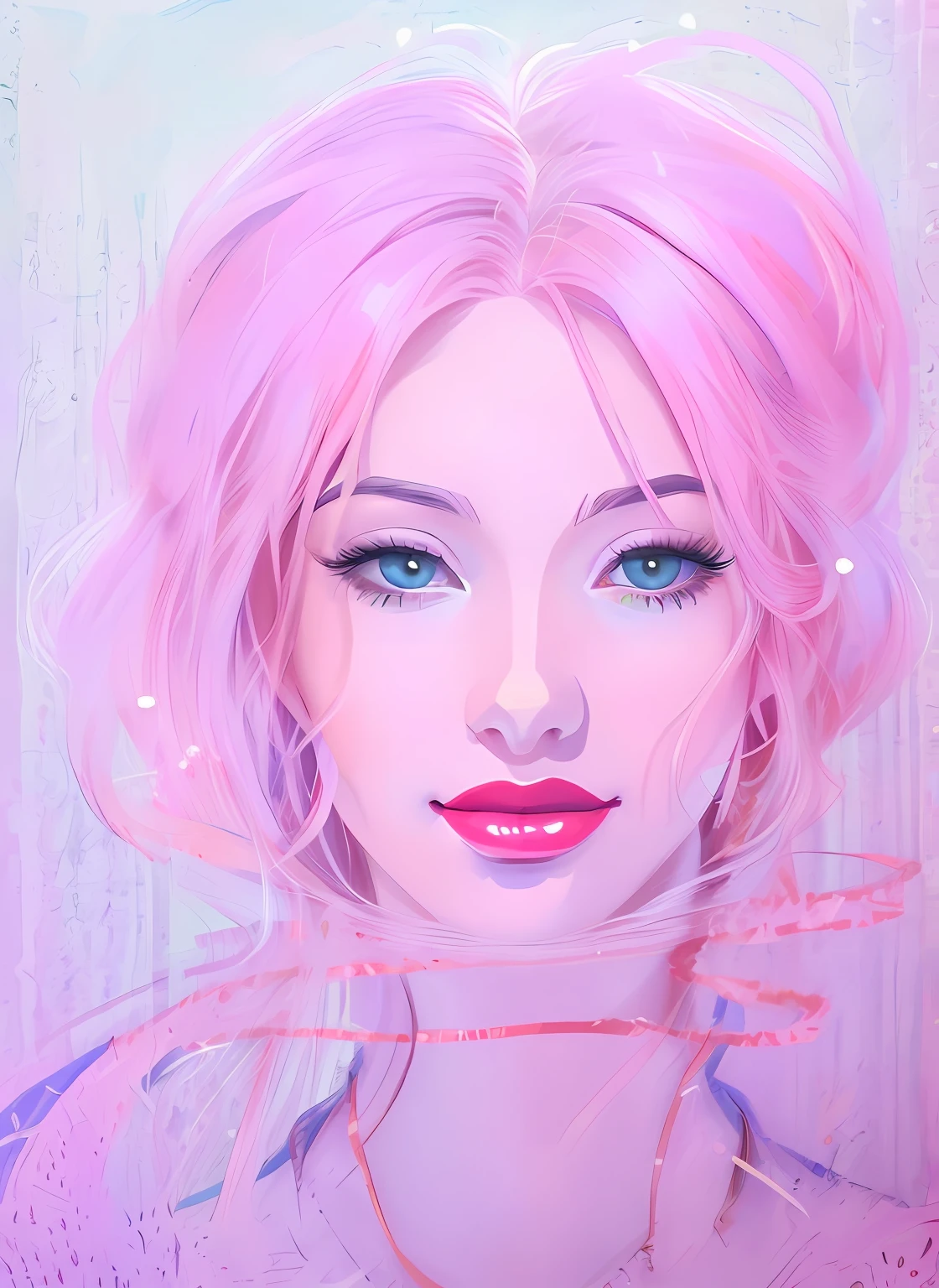 painting of a woman with pink hair and a pink lipstick, glossy digital painting, style digital painting, in style of digital painting, soft digital painting, in the art style of bowater, a beautiful artwork illustration, beautiful gorgeous digital art, pink face, pink girl, in style of digital illustration, digital anime illustration, portrait of anime woman, digital art of an elegant