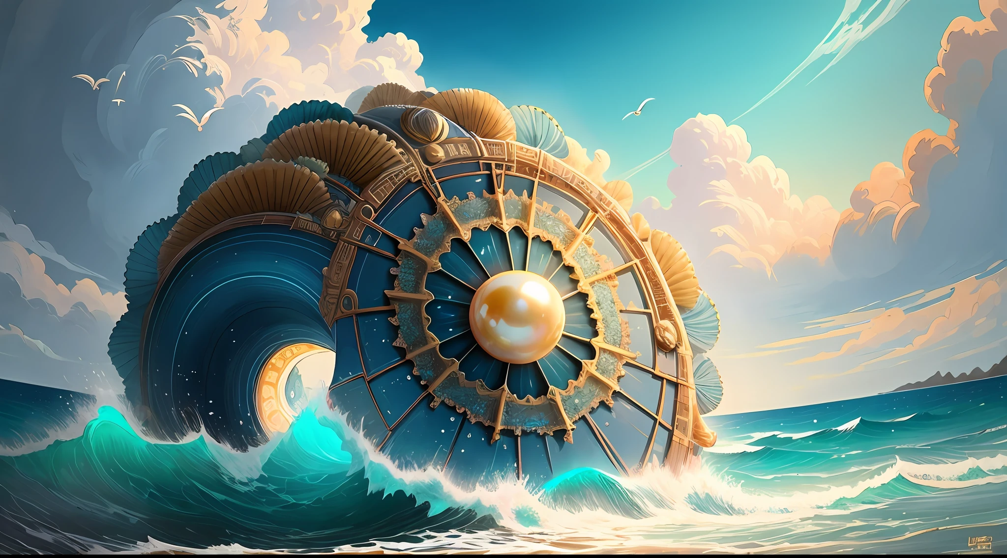 "Create a masterpiece of beautiful "giant ocean twisted Mandelbrot fractal shell, golden pearl nacre" with ultra-detailed concept art inspired. Unleash your inner Cu73Cre4ture programmer with the power of steady diffusion and bring your imagination to life! ", high detail, 8k