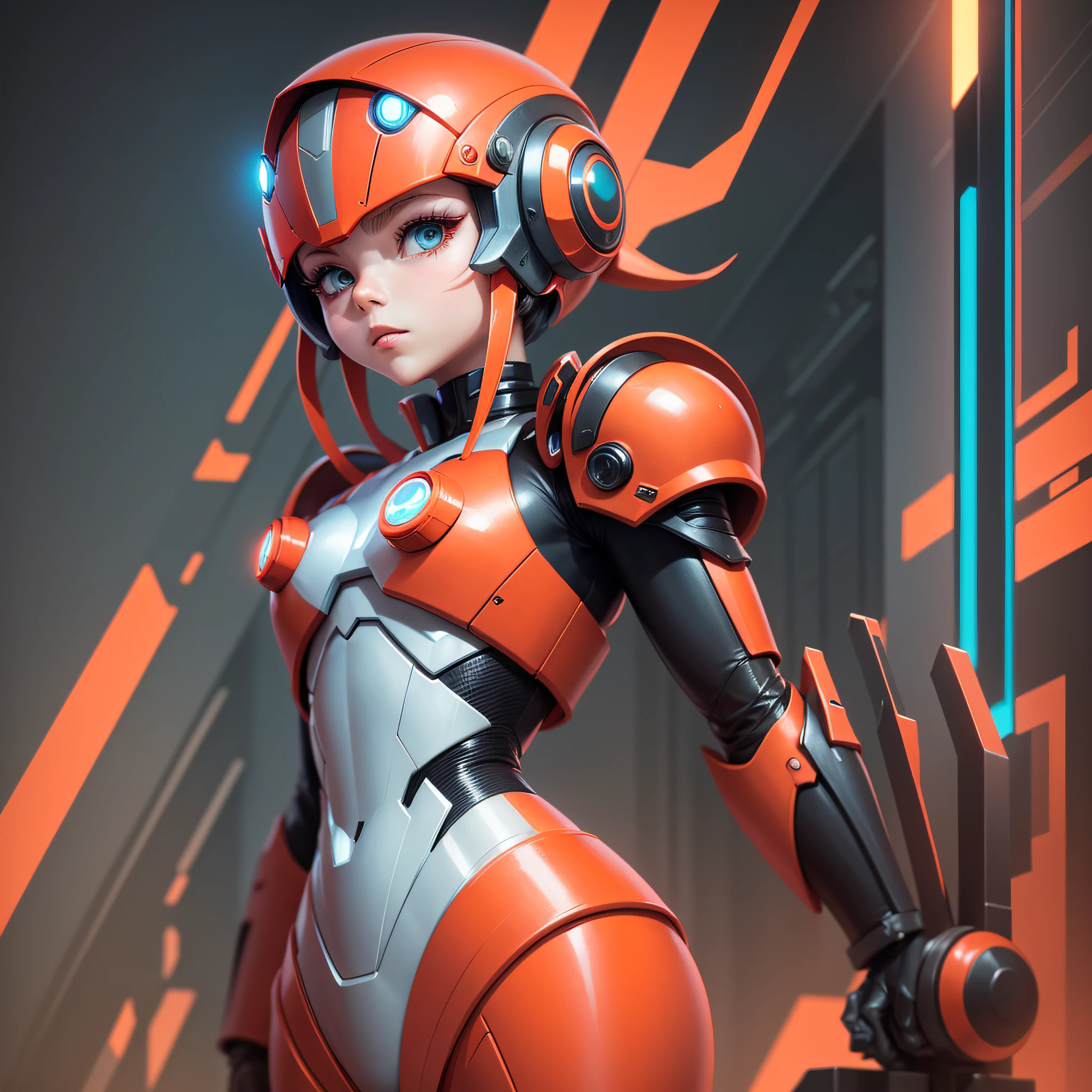She is a robot boy,red color,in a futuristic world, with orange sky, minimalist, fiction, mega_man_zero, --auto --s2