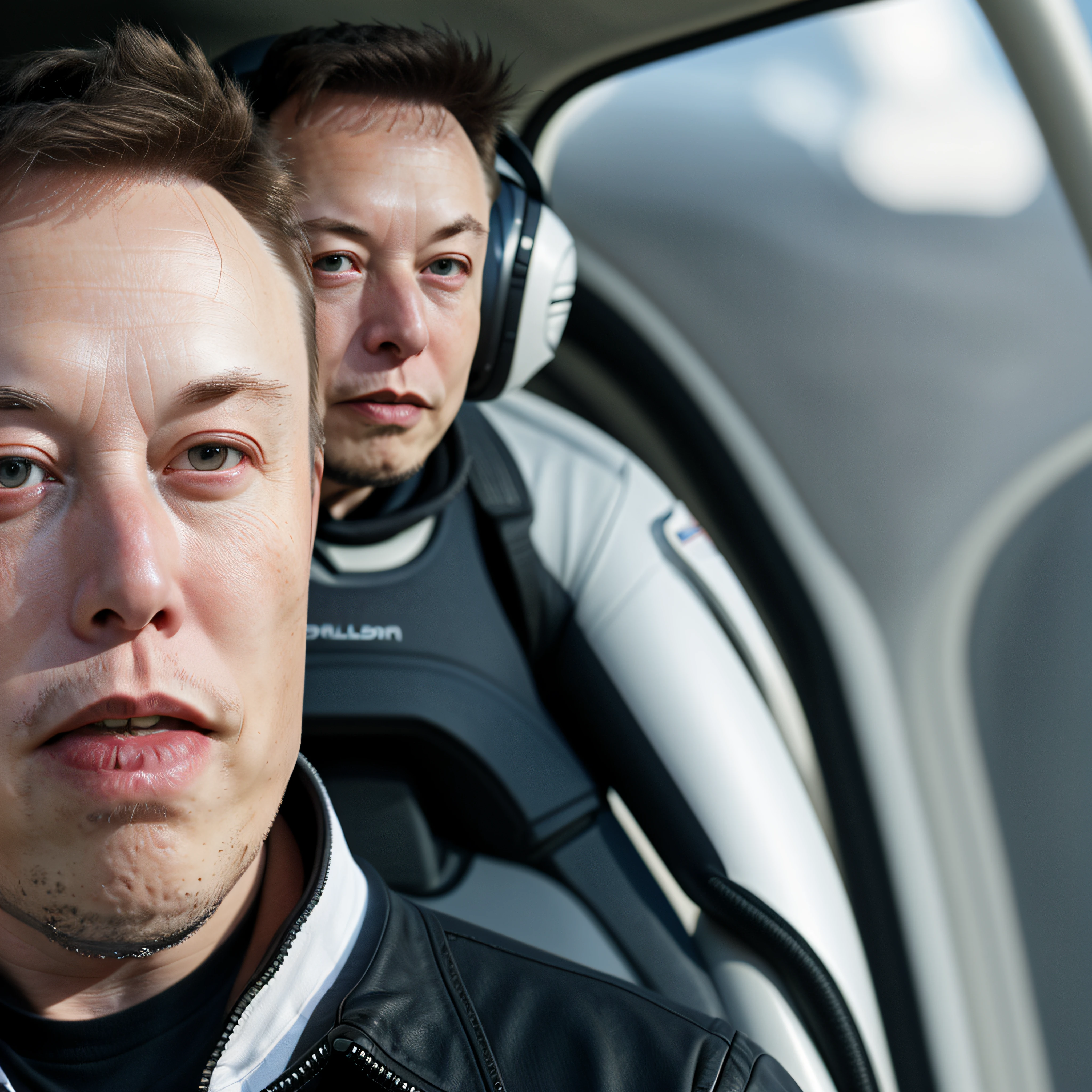 Elon Musk wearing a SpaceX suit with a surprised expression.