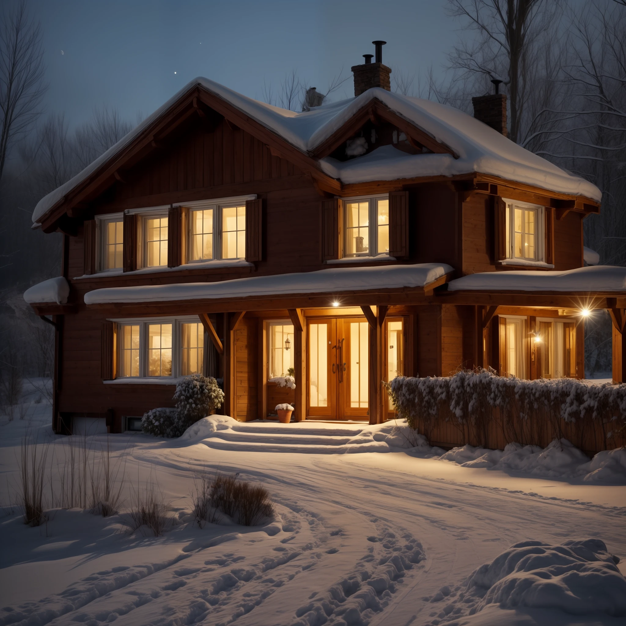 Cold night without snow in a country house