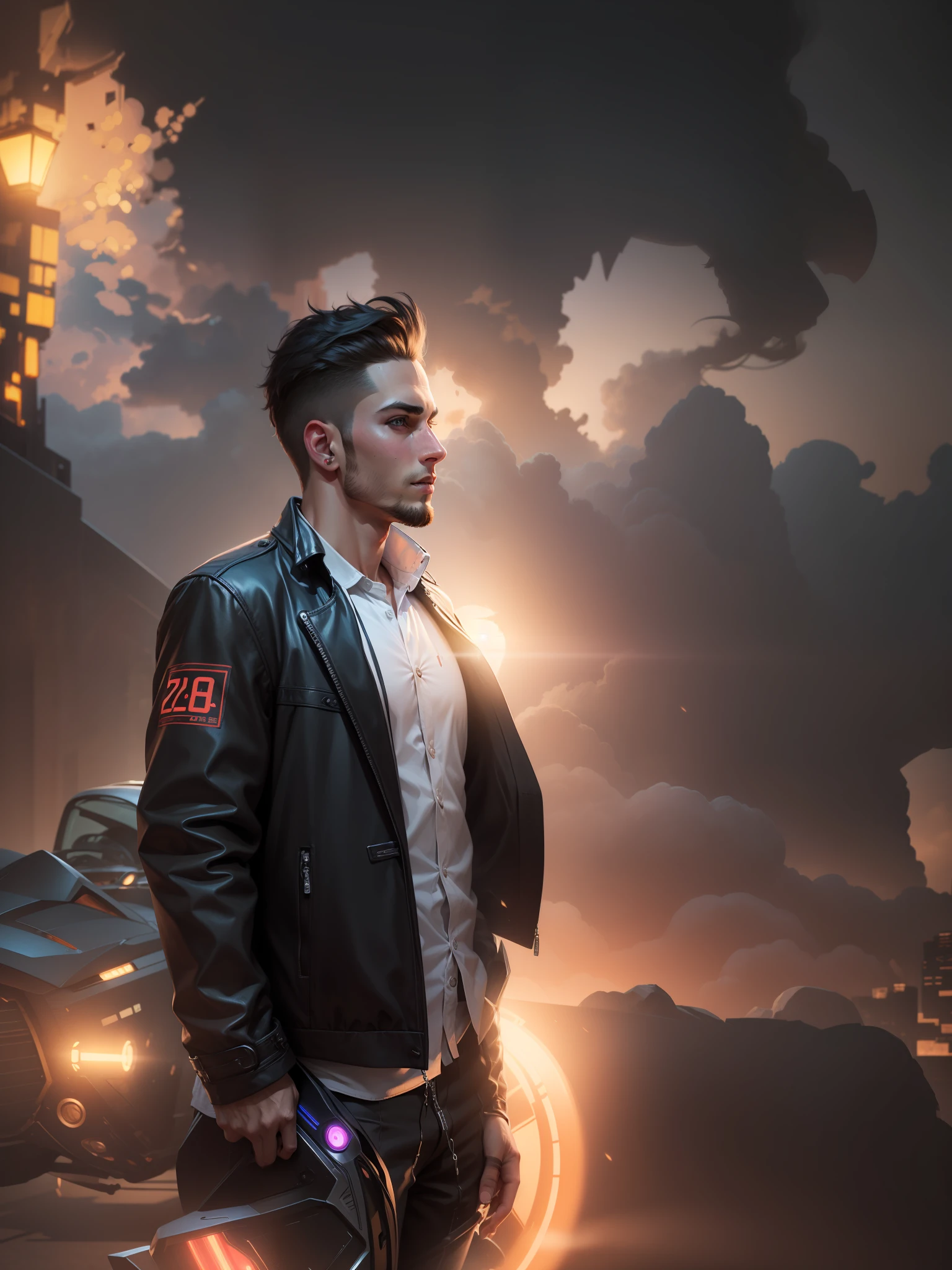 Change background cyberpunk handsome boy, realistic face, 8k, ultra realistic