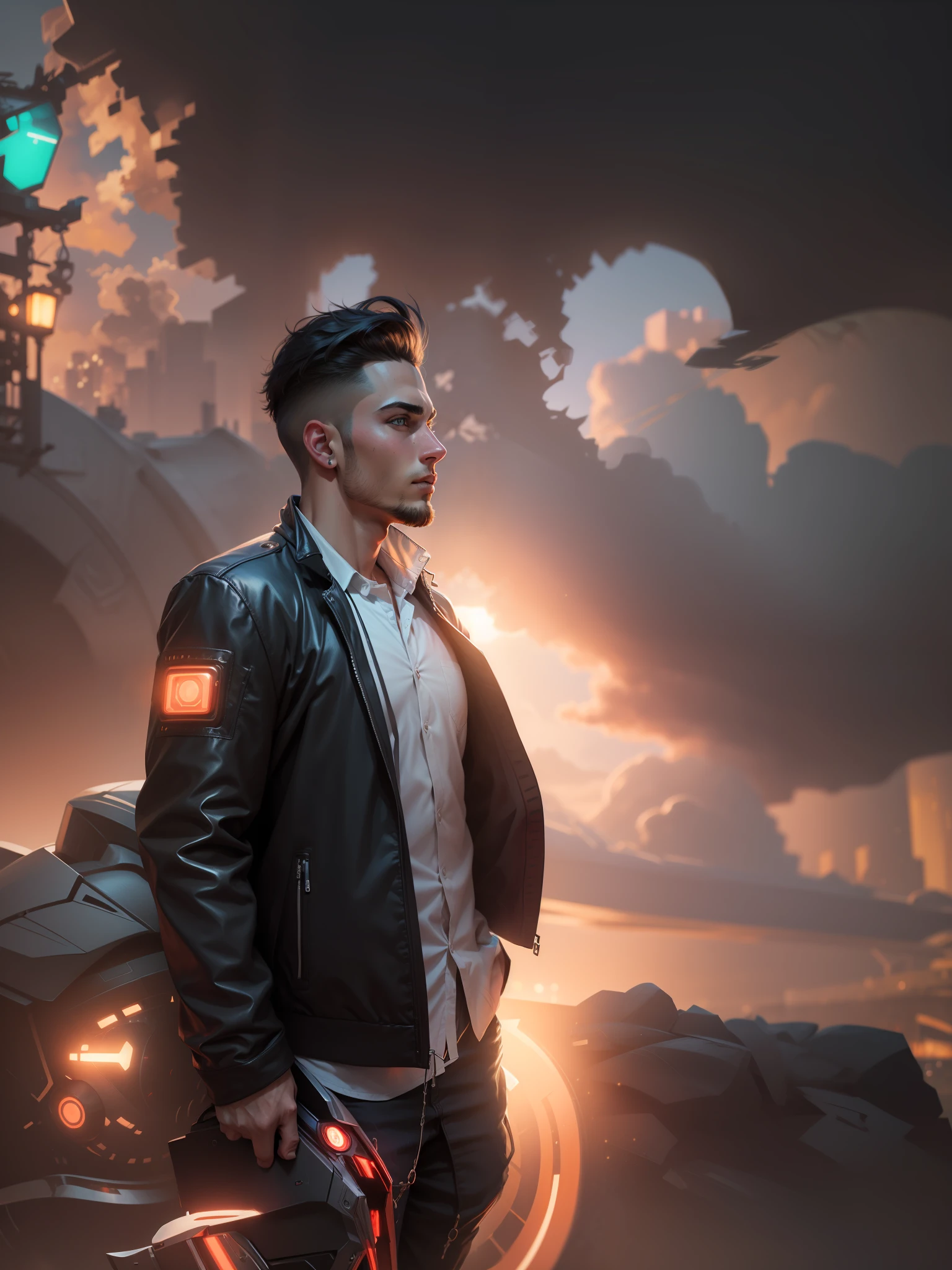Change background cyberpunk handsome boy, realistic face, 8k, ultra realistic